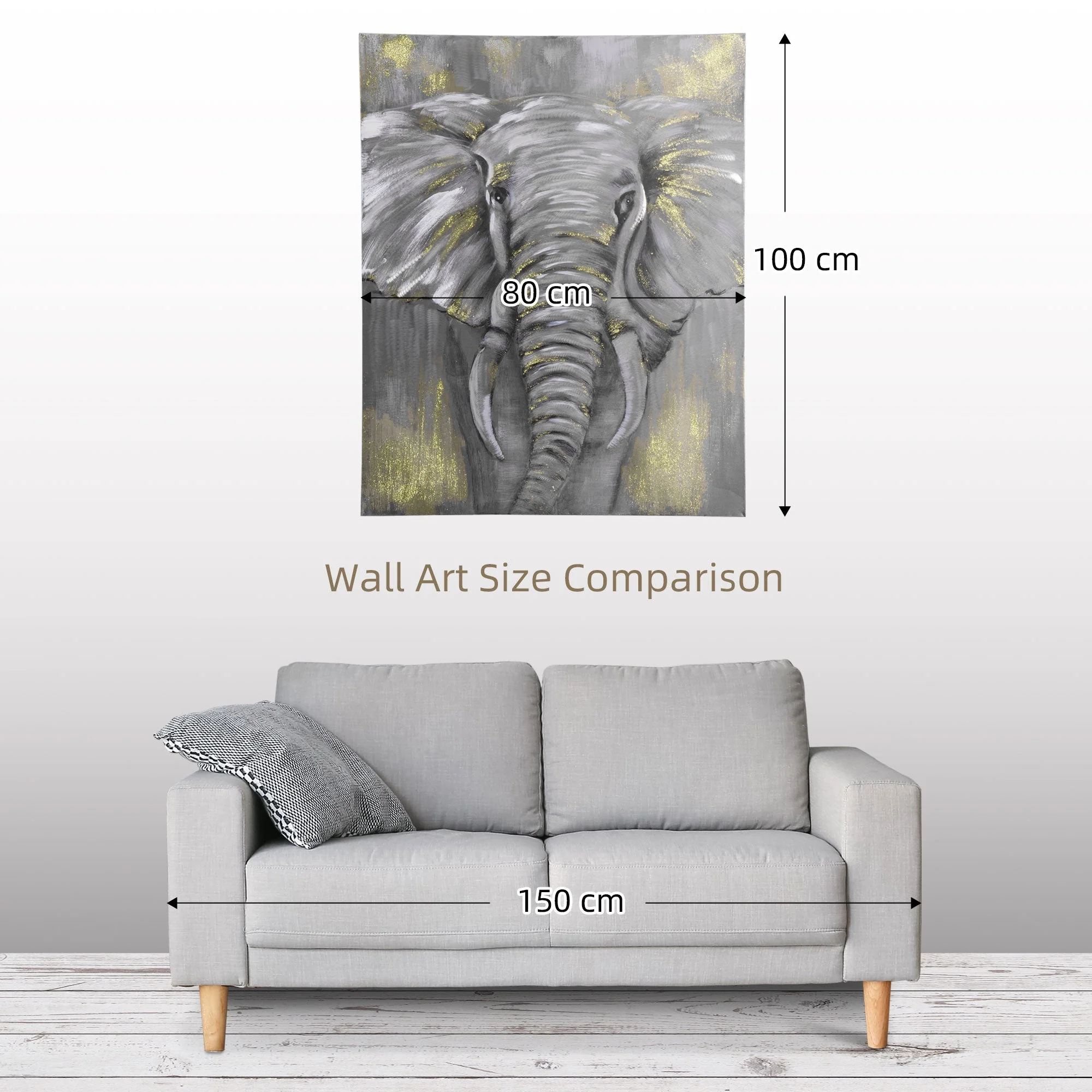 Homcom Hand-Painted Metal Canvas Wall Art Grey African Elephant - Image 6
