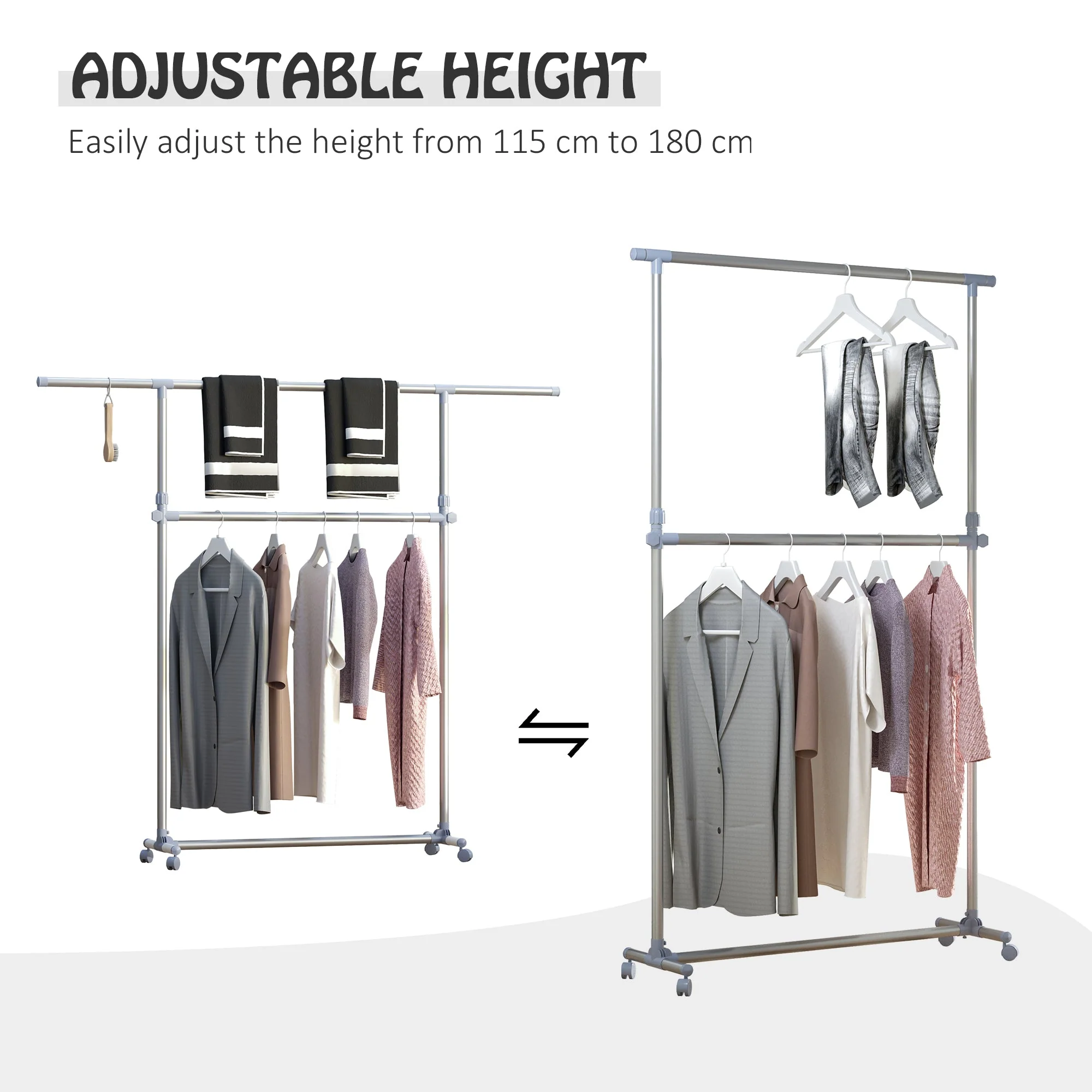 Homcom Heavy Duty Clothes Hanger Garment Rail Hanging Display Stand Rack With Wheels Adjustable - Image 4