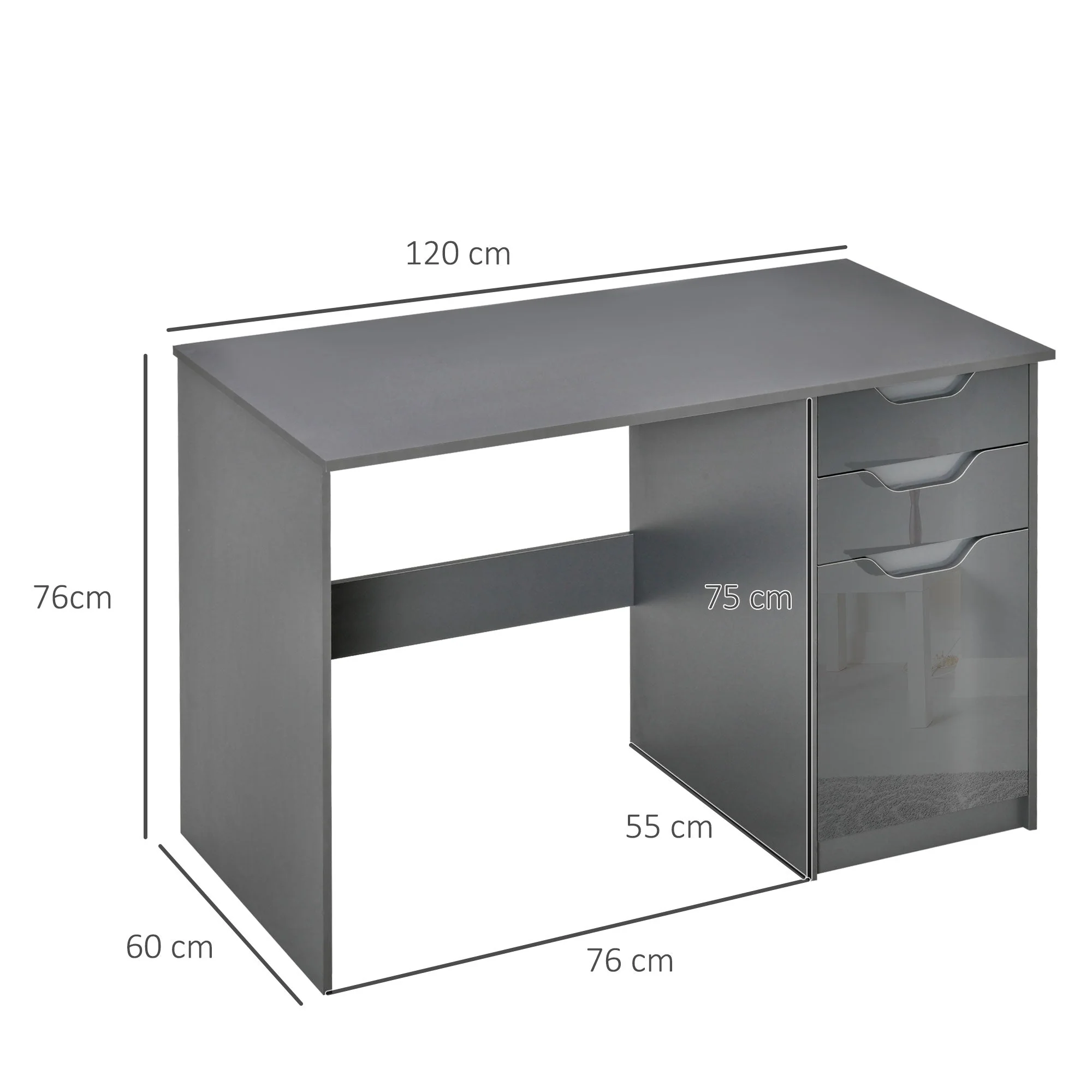 Homcom High Gloss Computer Desk with Drawers - Image 2