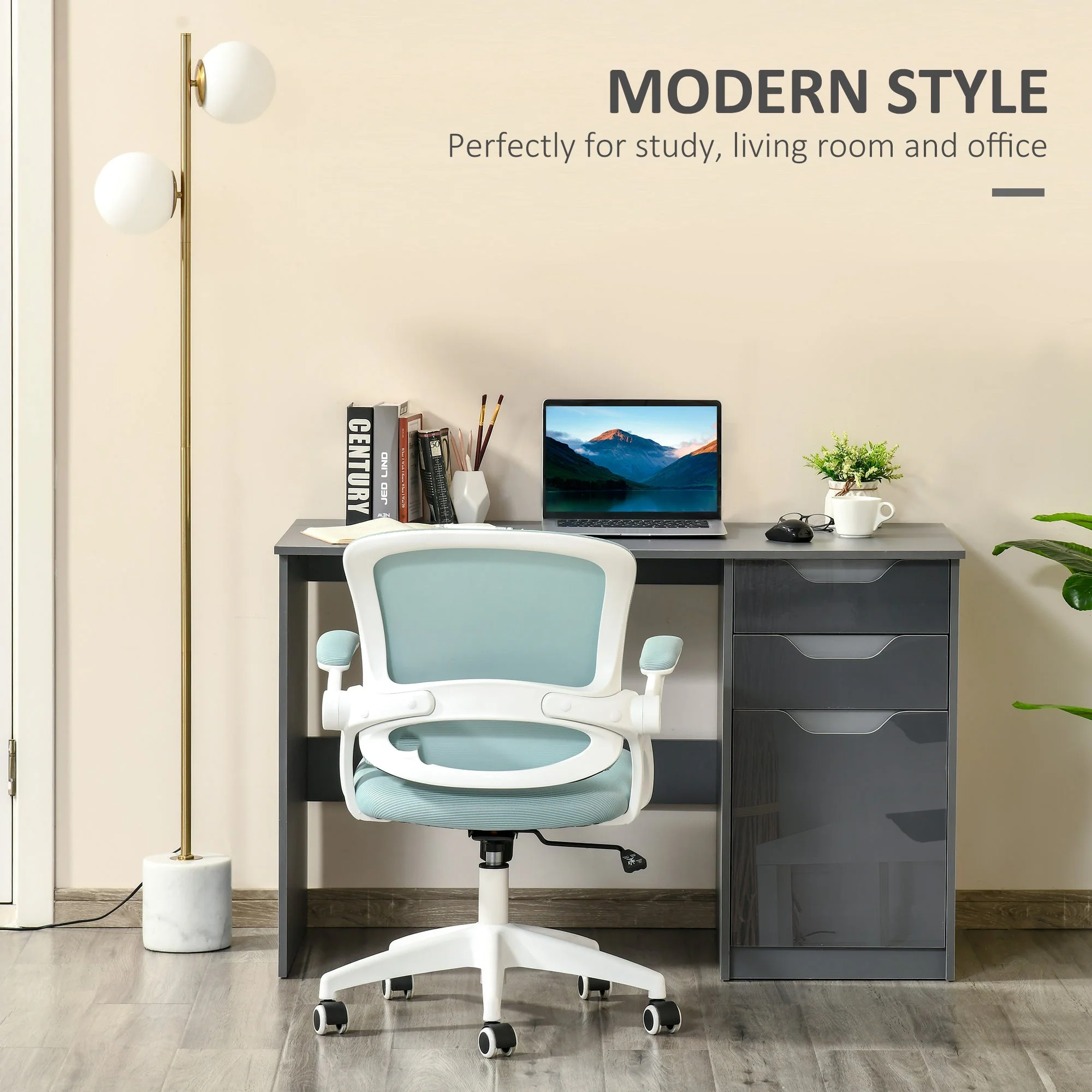 Homcom High Gloss Computer Desk with Drawers - Image 3