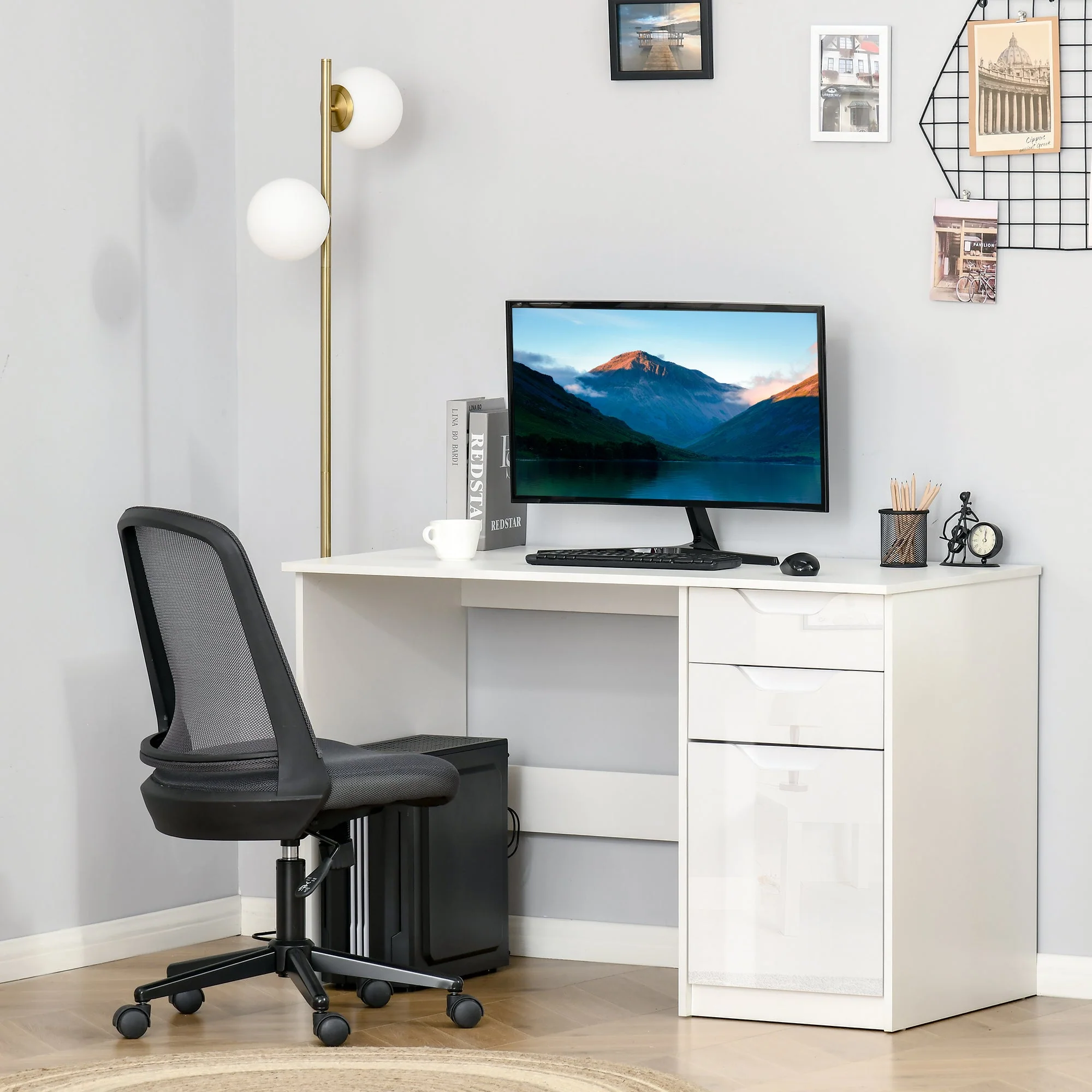 Homcom High Gloss Computer Desk with Drawers - Image 2
