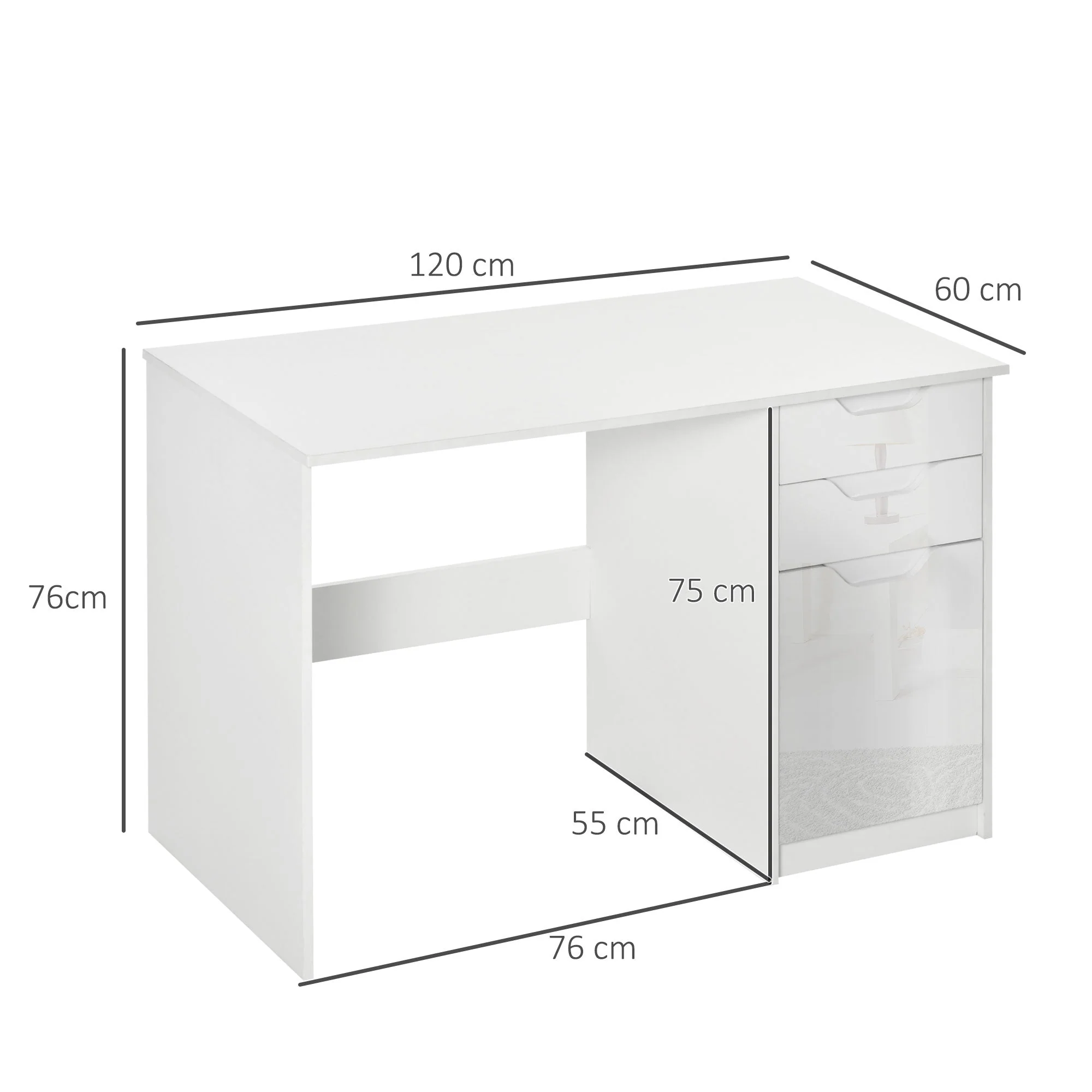 Homcom High Gloss Computer Desk with Drawers - Image 3