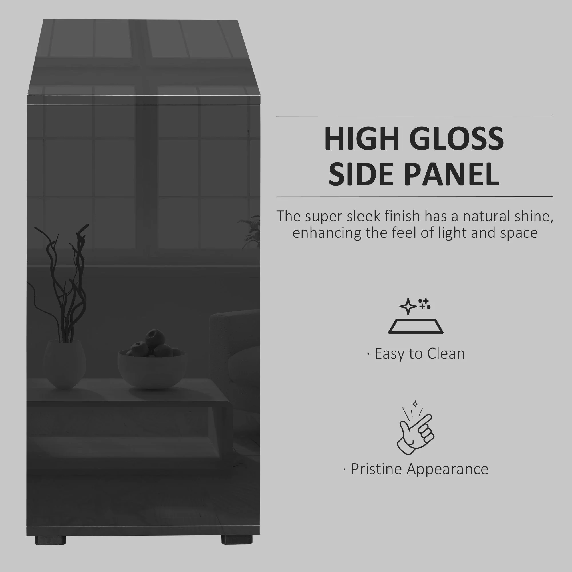 Homcom High Gloss Frame Sideboard Side Cabinet Push-Open Design With 2 Drawer For Living Room Bedroom Black - Image 5