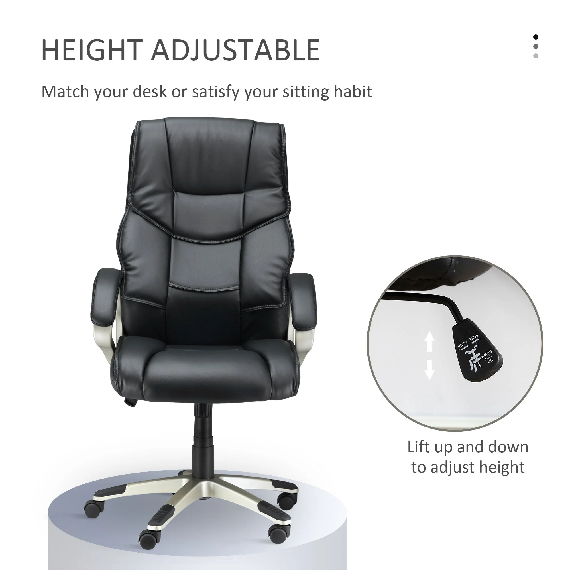 Homcom Home Office Chair High Back Computer Desk Chair With Faux Leather Adjustable Height Rocking Function Black - Image 4