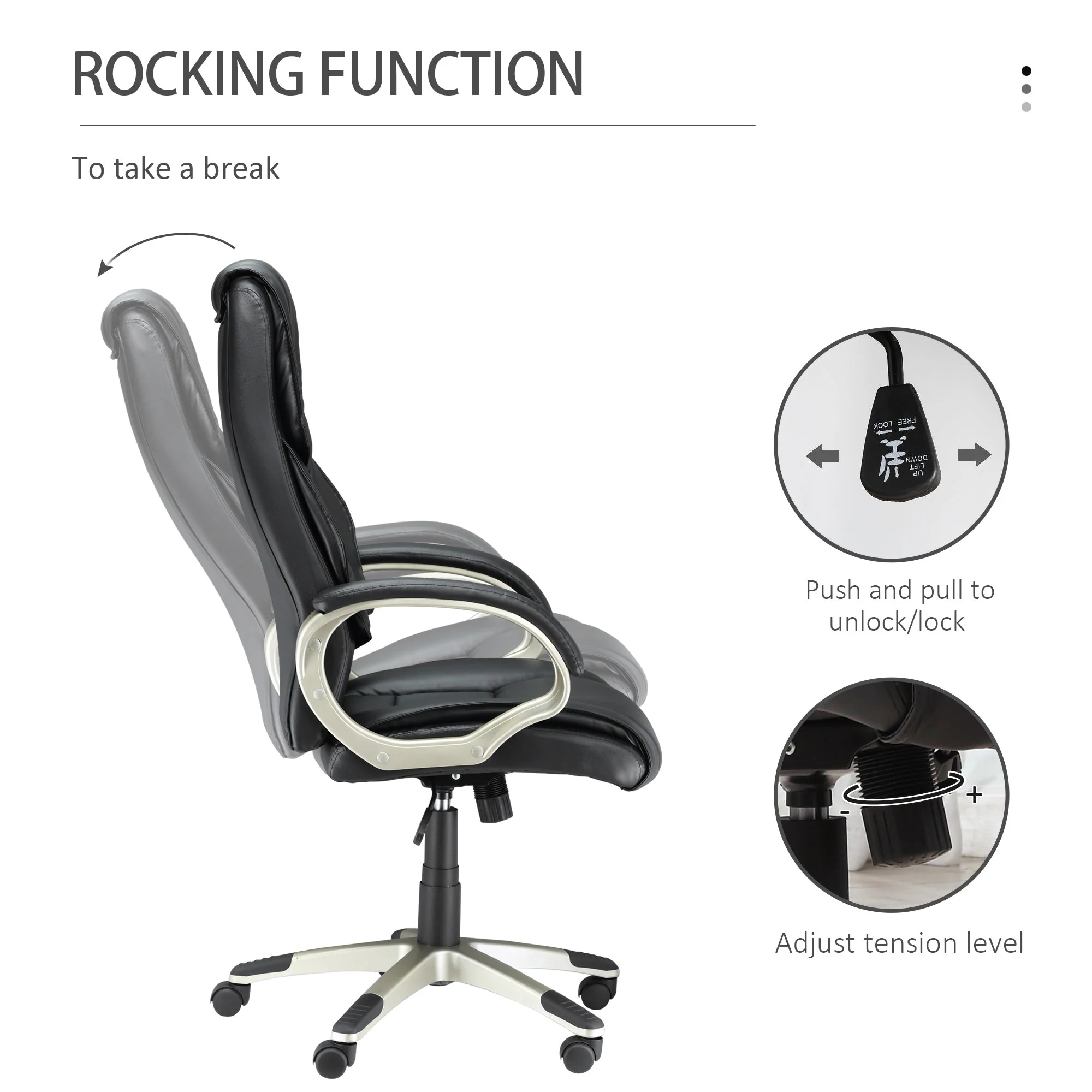 Homcom Home Office Chair High Back Computer Desk Chair With Faux Leather Adjustable Height Rocking Function Black - Image 5
