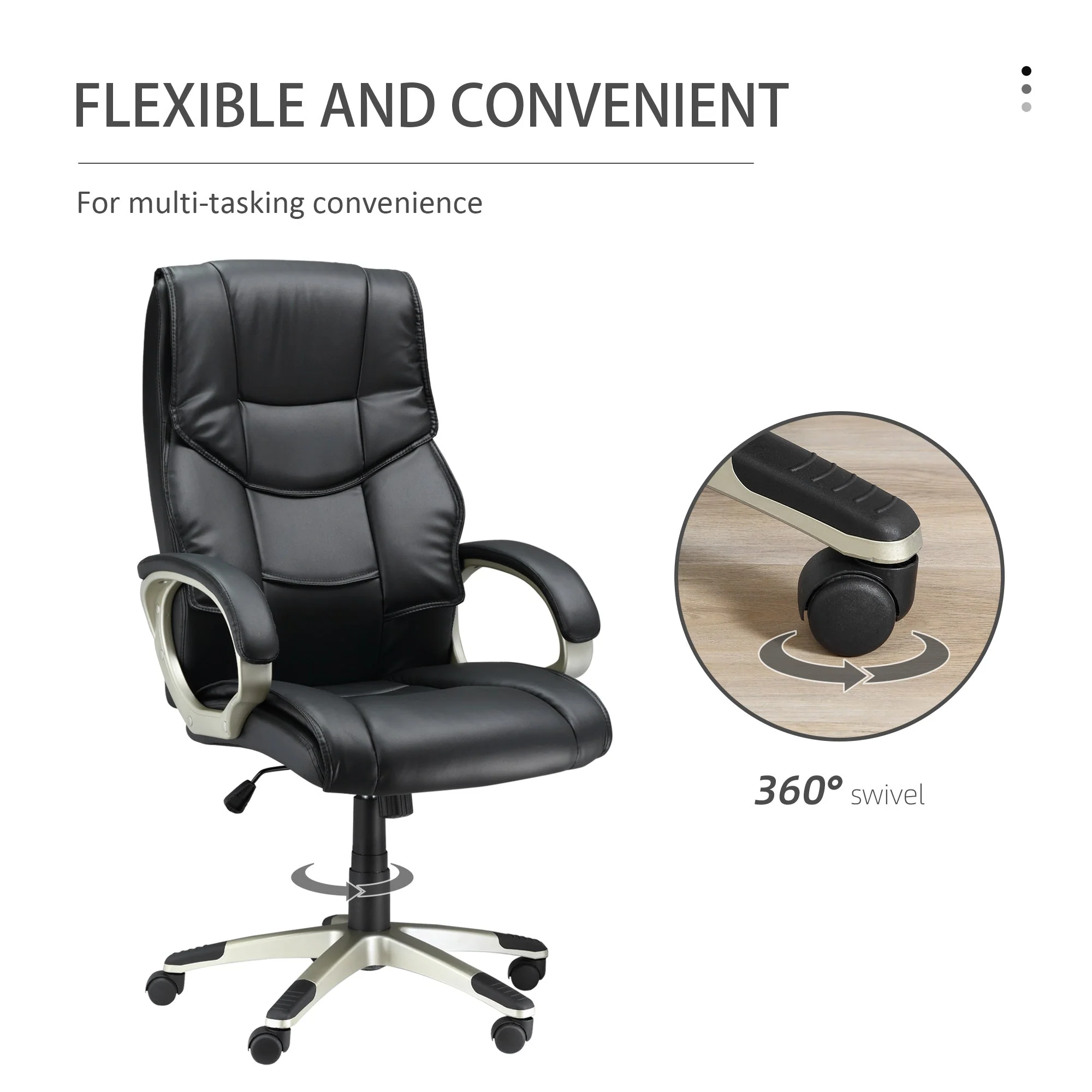 Homcom Home Office Chair High Back Computer Desk Chair With Faux Leather Adjustable Height Rocking Function Black - Image 6