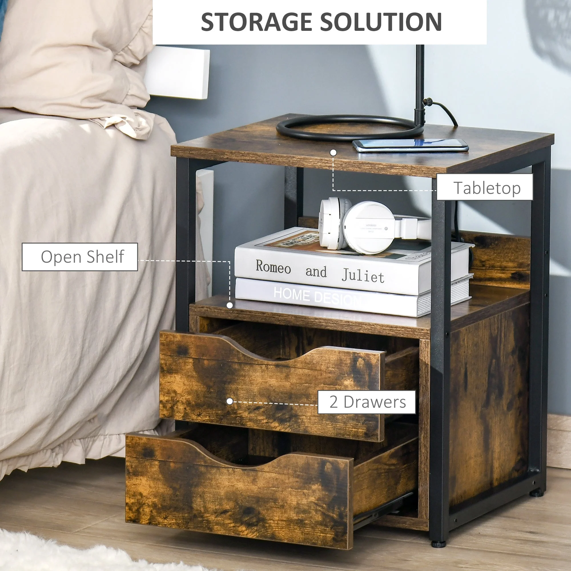 Homcom Industrial Side Table With Drawer - Image 4