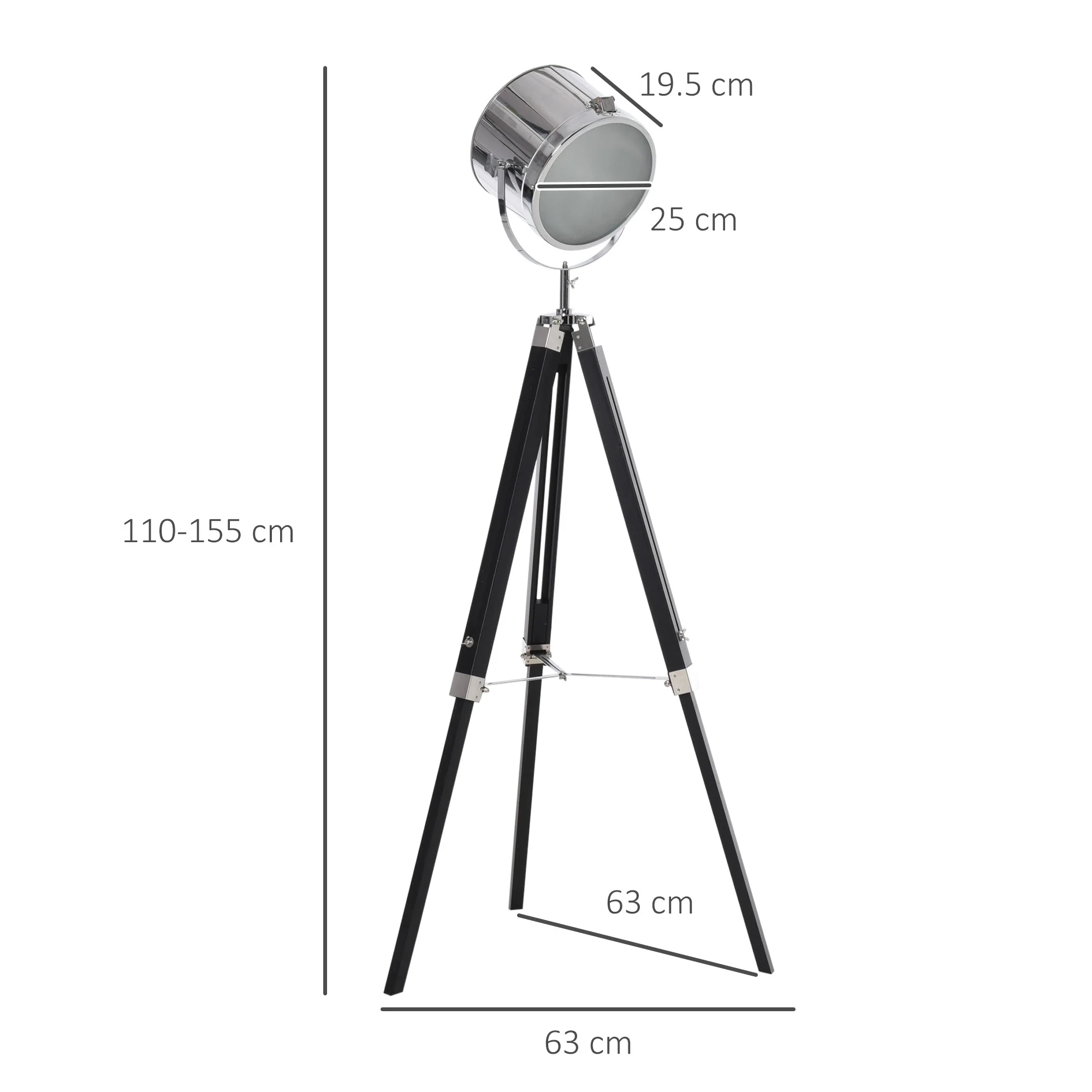 Homcom Industrial Style Adjustable Tripod Floor Lamp Searchlight Reading Lamp - Image 3