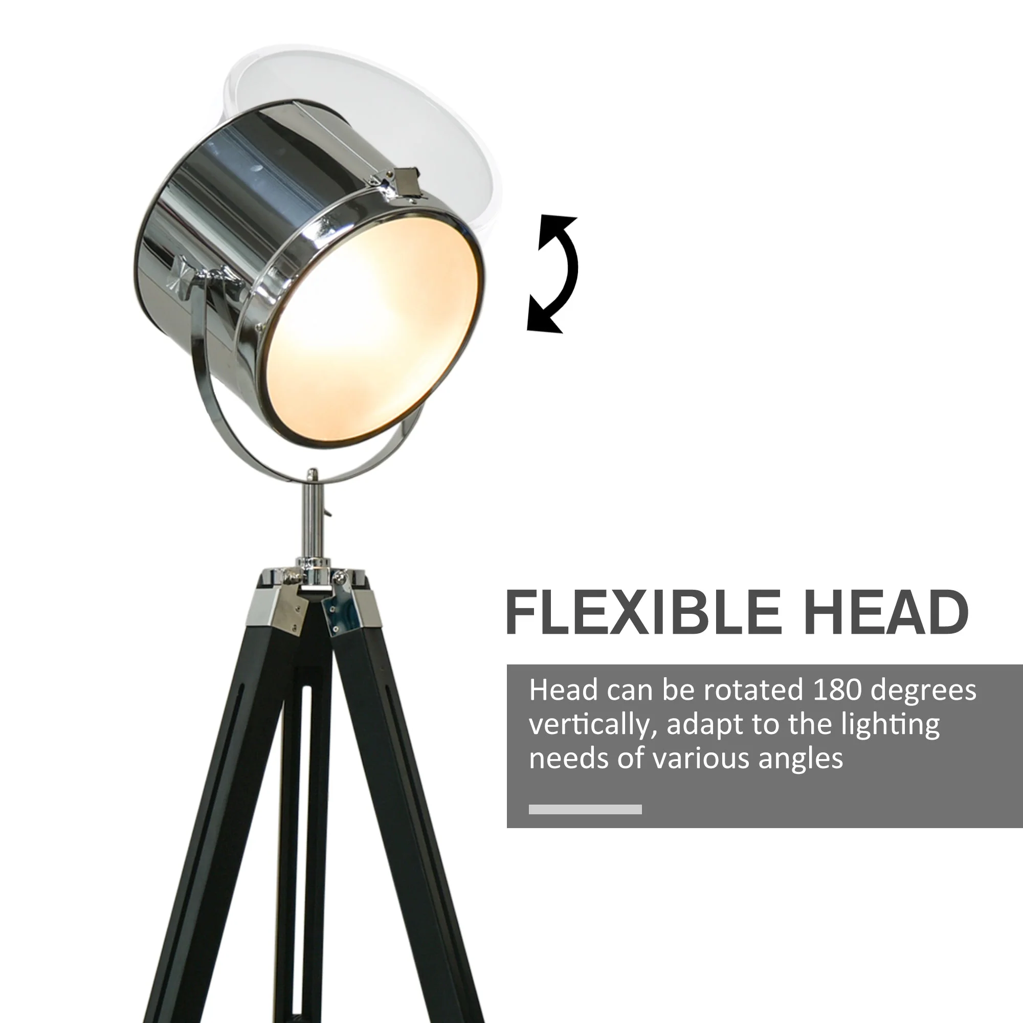 Homcom Industrial Style Adjustable Tripod Floor Lamp Searchlight Reading Lamp - Image 5