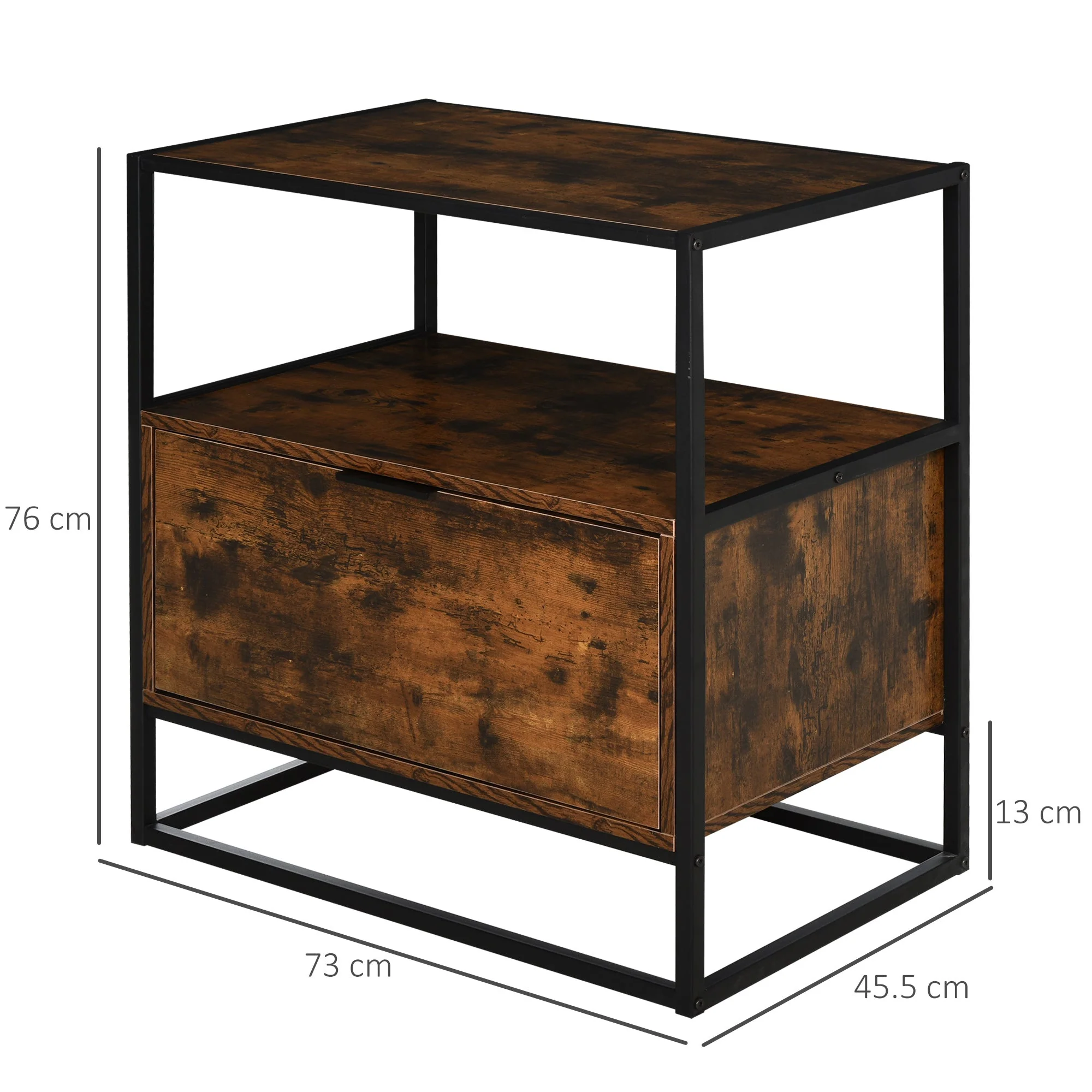 Homcom Industrial-Style Side Table W/ Drawer Open Shelf Steel Frame Large Base Two-Tone Retro Stylish Home Furniture Bedroom Living Room - Image 3