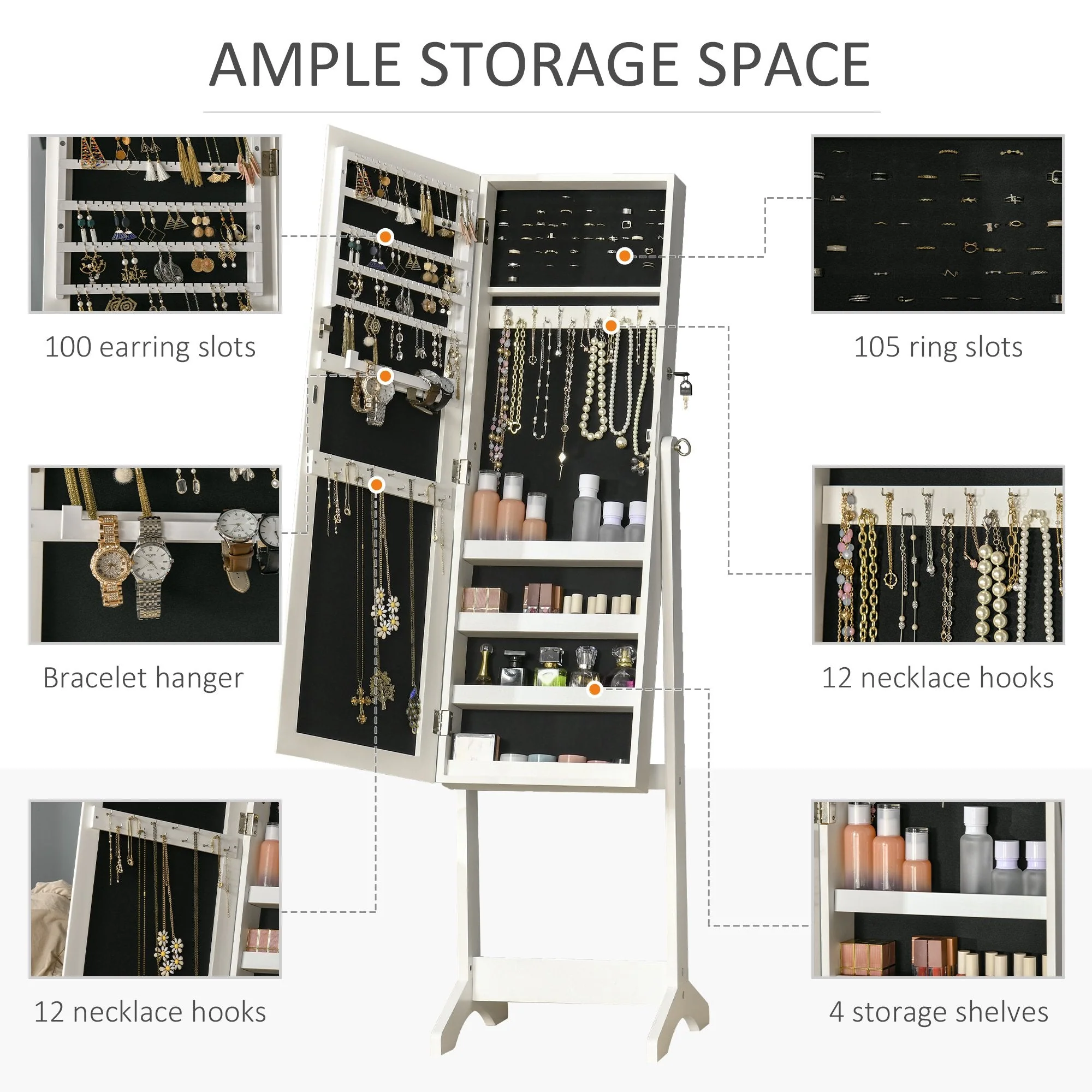 Homcom Jewellery Cabinet with Full-Length Mirror - Image 6