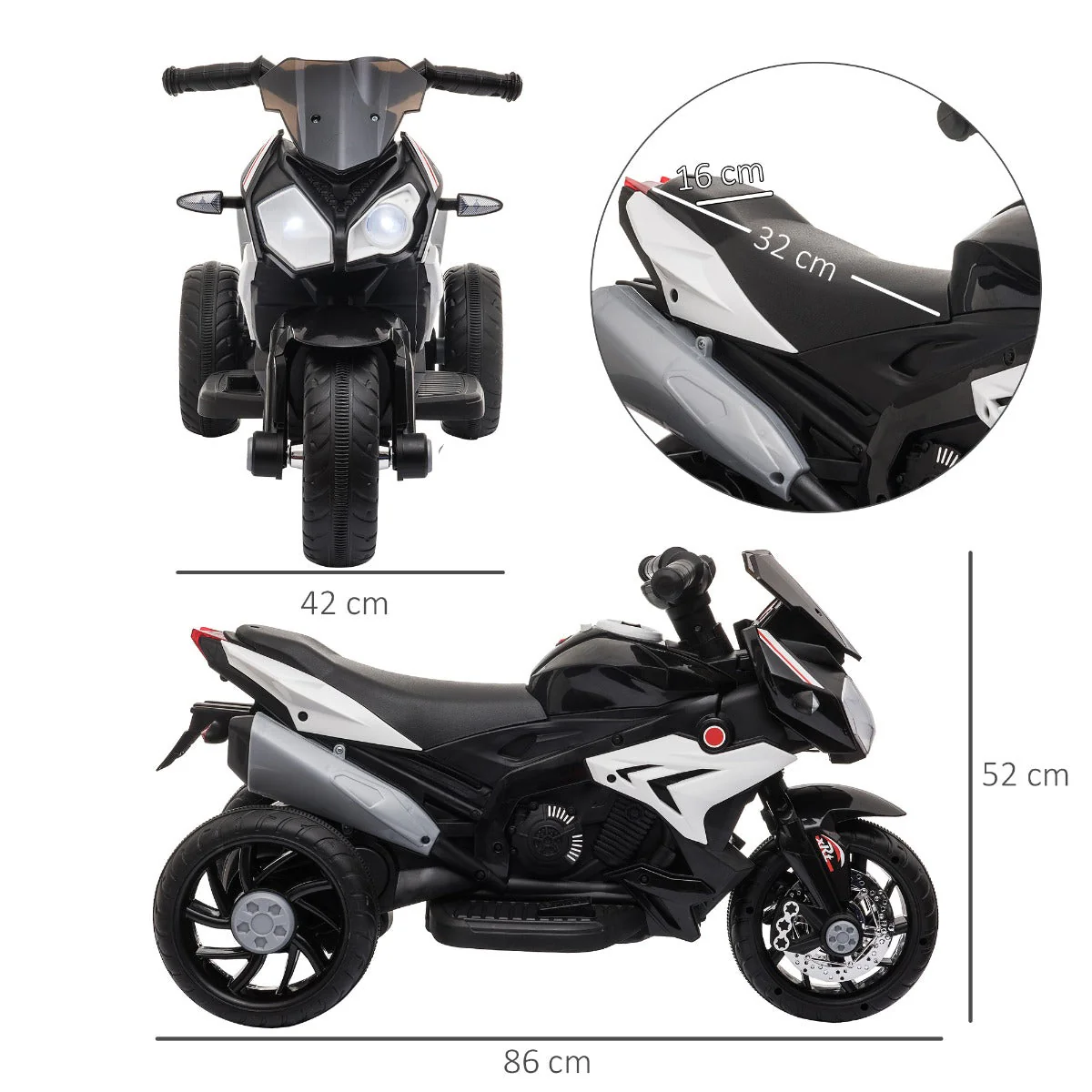 Homcom Kids 6V Battery Steel Enforced Motorcycle Ride On Trike Black - Image 2