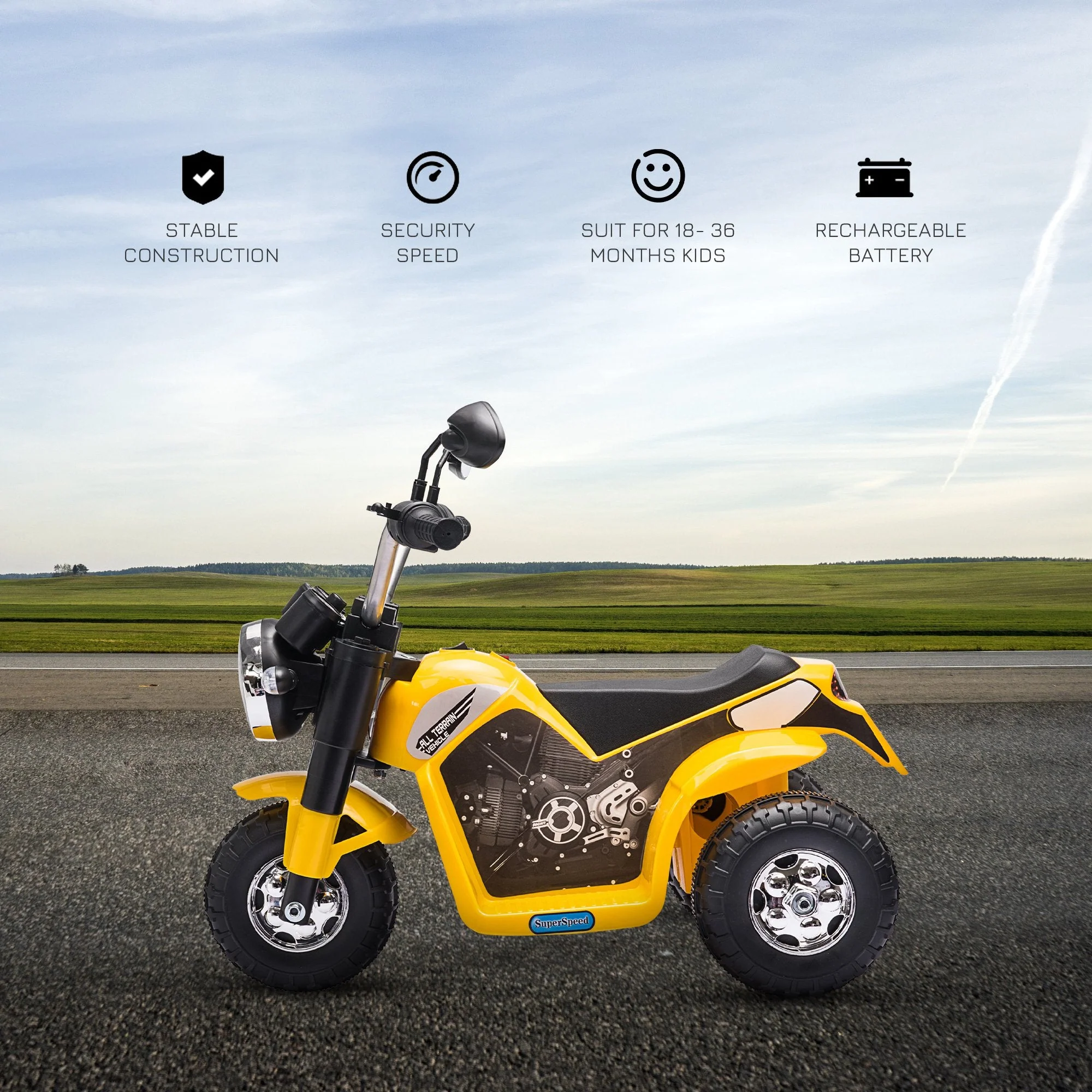 Homcom Kids 6V Electric Motorcycle Ride-On Toy Battery 18 - 36 Months Yellow - Image 3