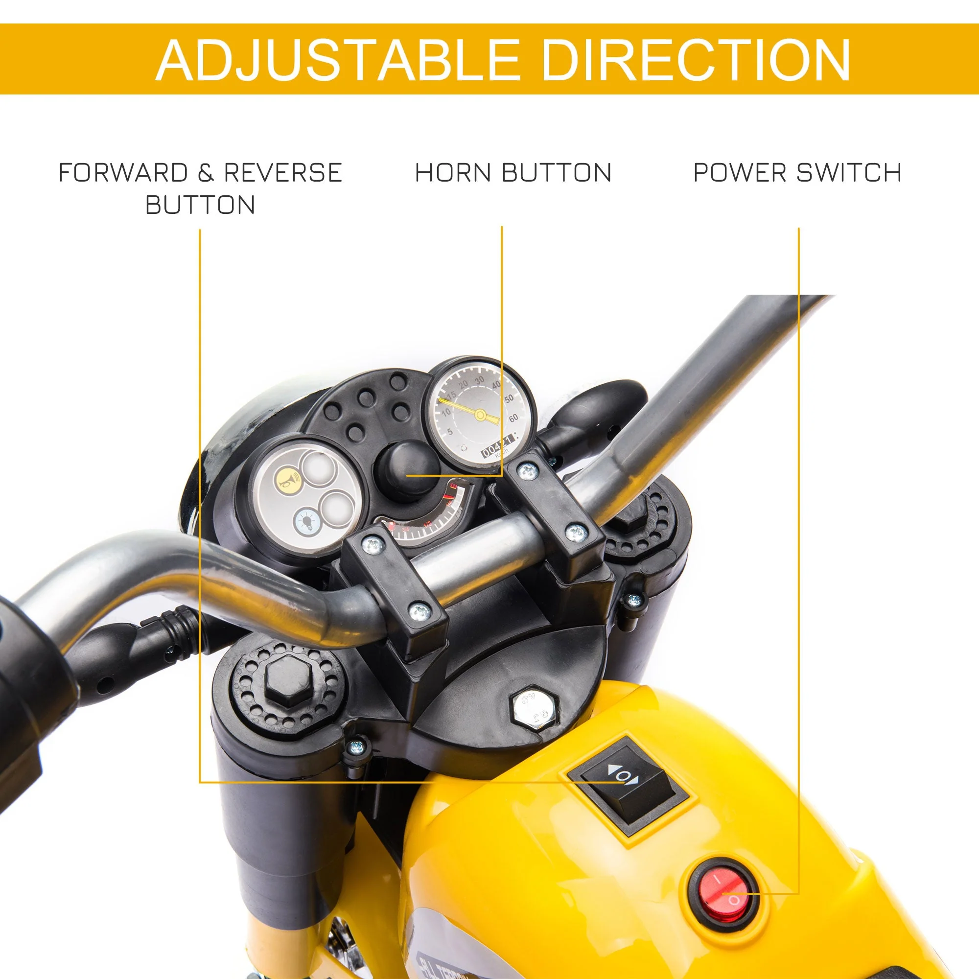 Homcom Kids 6V Electric Motorcycle Ride-On Toy Battery 18 - 36 Months Yellow - Image 5