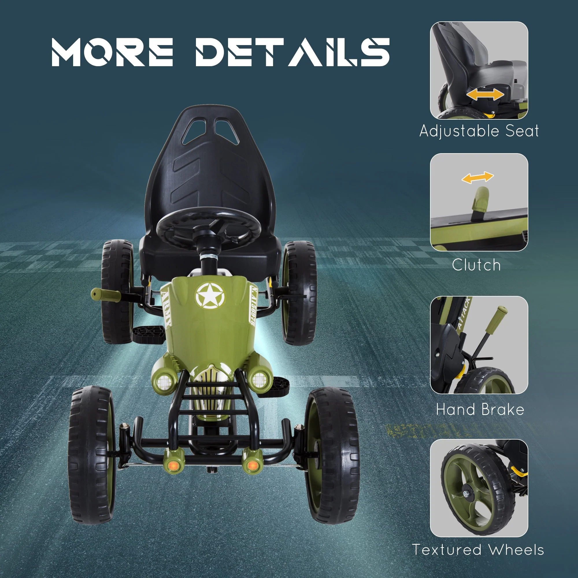Homcom Kids Children Pedal Go Kart Ride On Racer Braking System Adjustable Seat Green - Image 4
