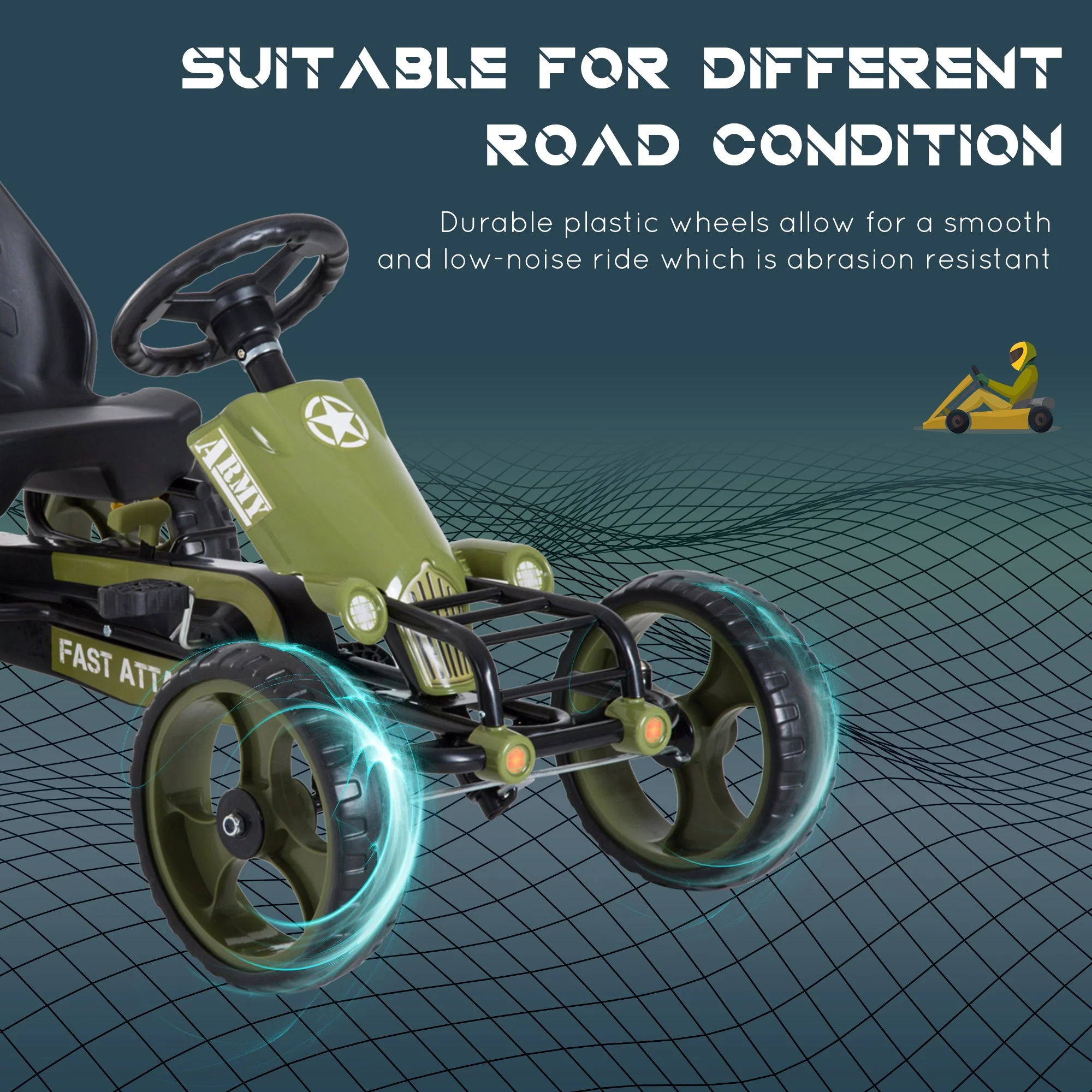 Homcom Kids Children Pedal Go Kart Ride On Racer Braking System Adjustable Seat Green - Image 5