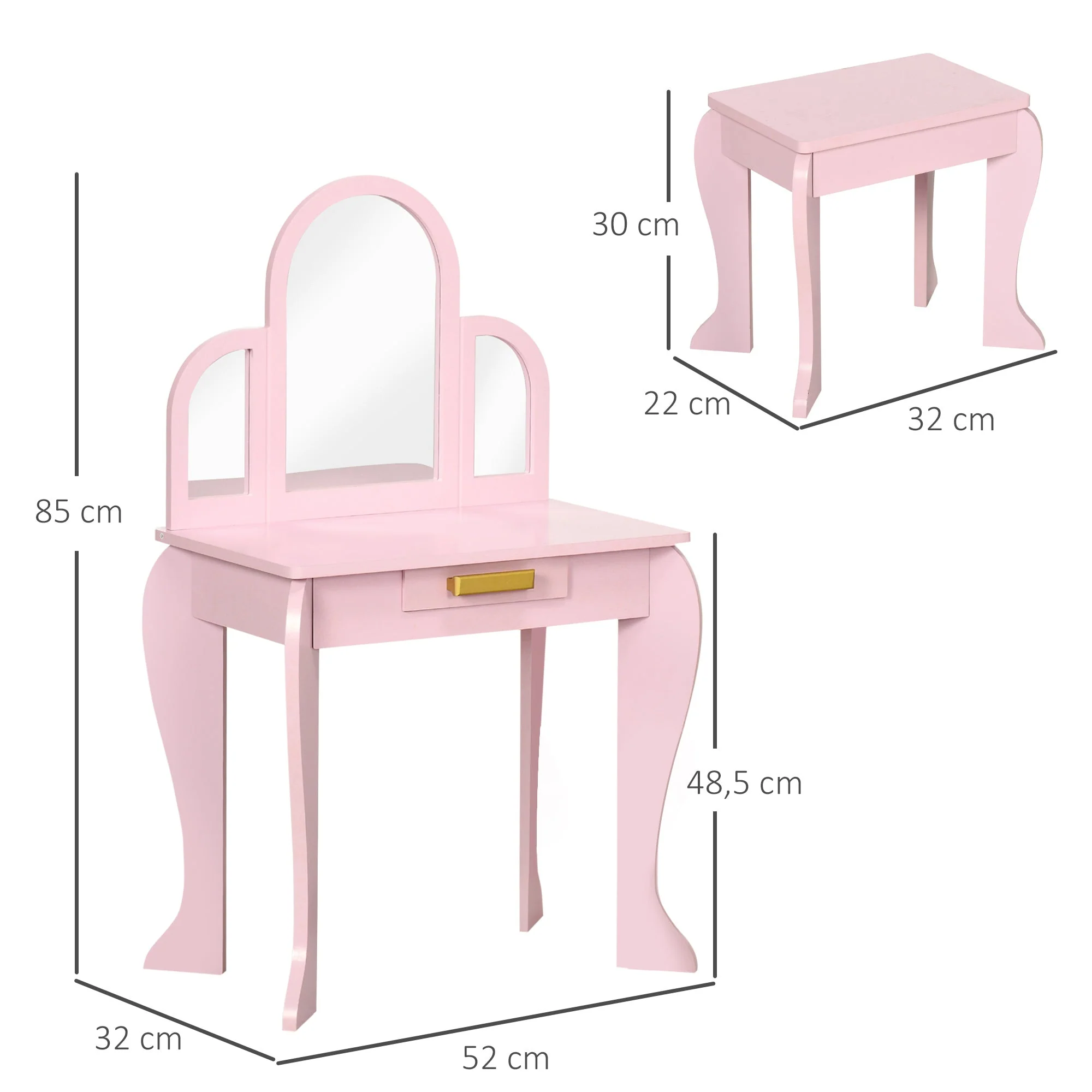 Homcom Kids Dressing Table Set With Mirror And Drawer - Pink - Image 3