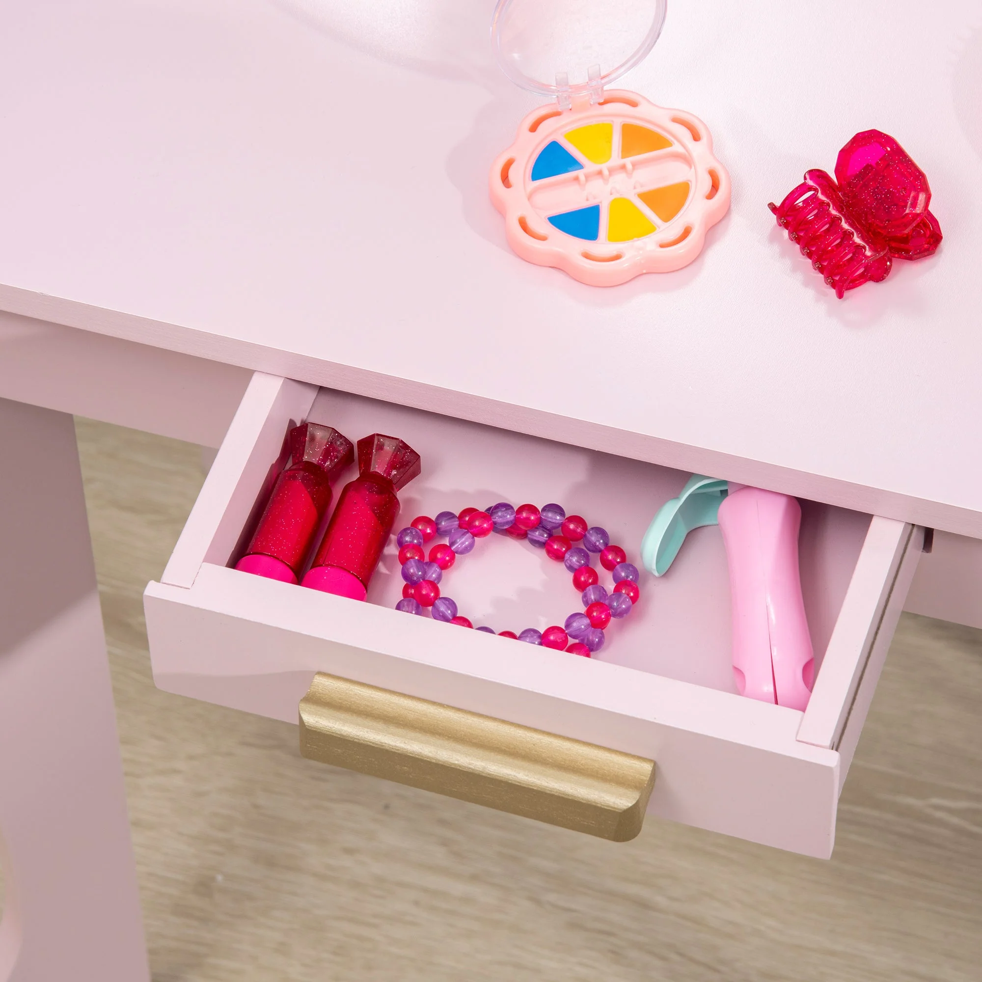Homcom Kids Dressing Table Set With Mirror And Drawer - Pink - Image 9