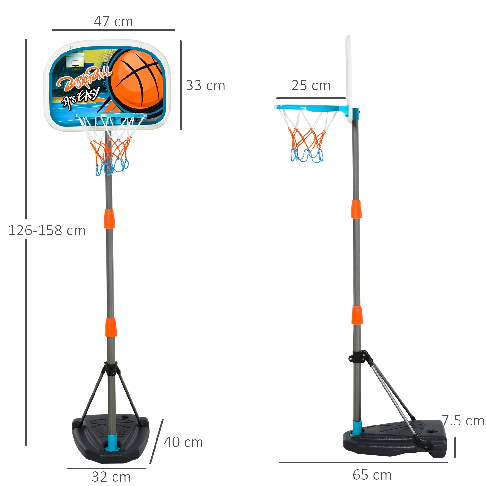 Homcom Kids Height Adjustable Aluminium Basketball Hoop Stand With Ball - Image 3