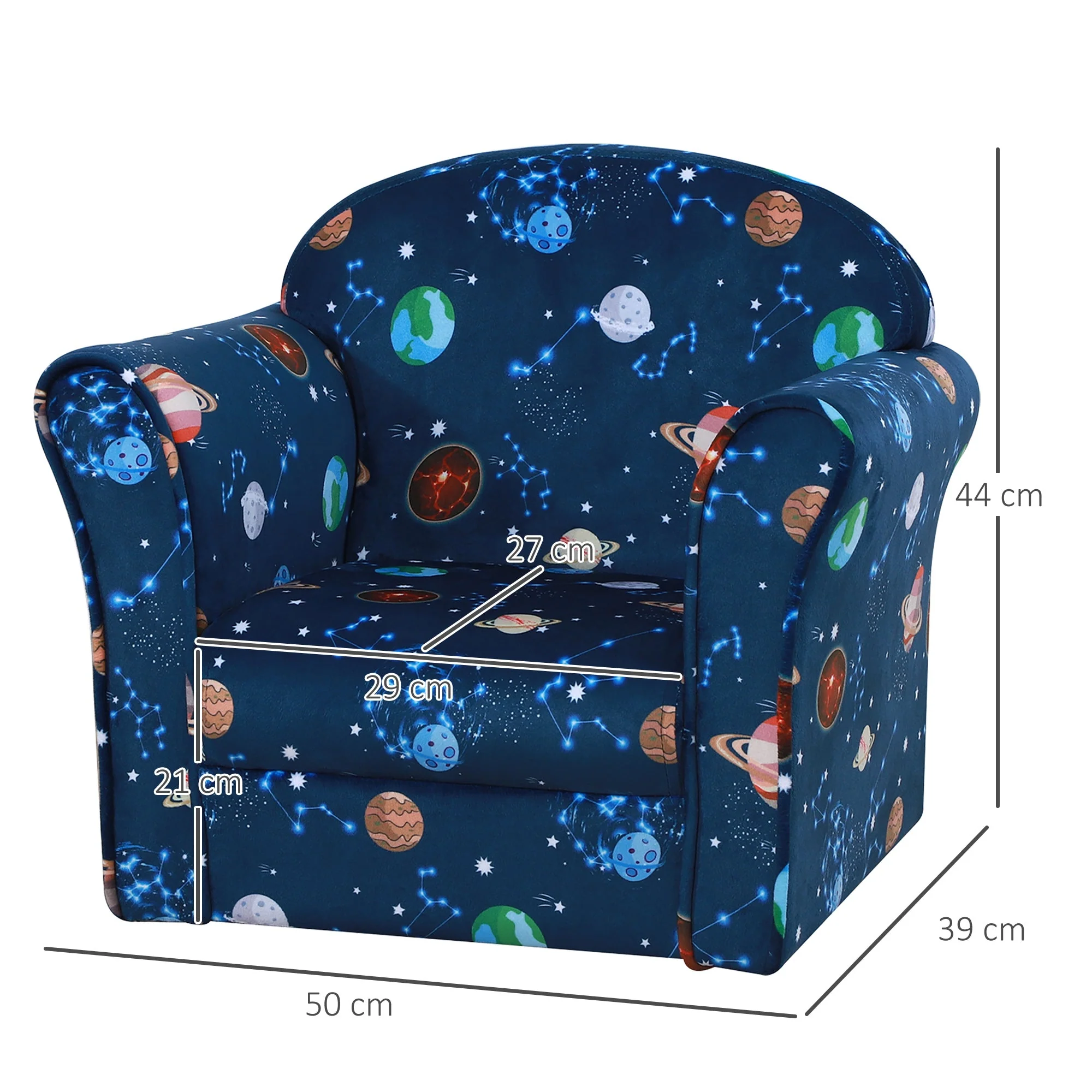 Homcom Kids Planet-Themed Armchair With Non-Slip Feet Wooden Frame - Blue - Image 3