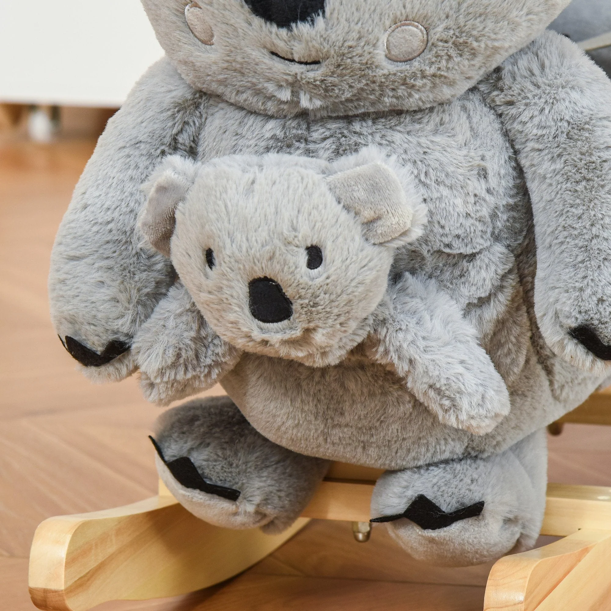 Homcom Kids Plush Ride-On Rocking Horse Koala-Shaped Toy Rocker With Gloved Doll Grey - Image 7