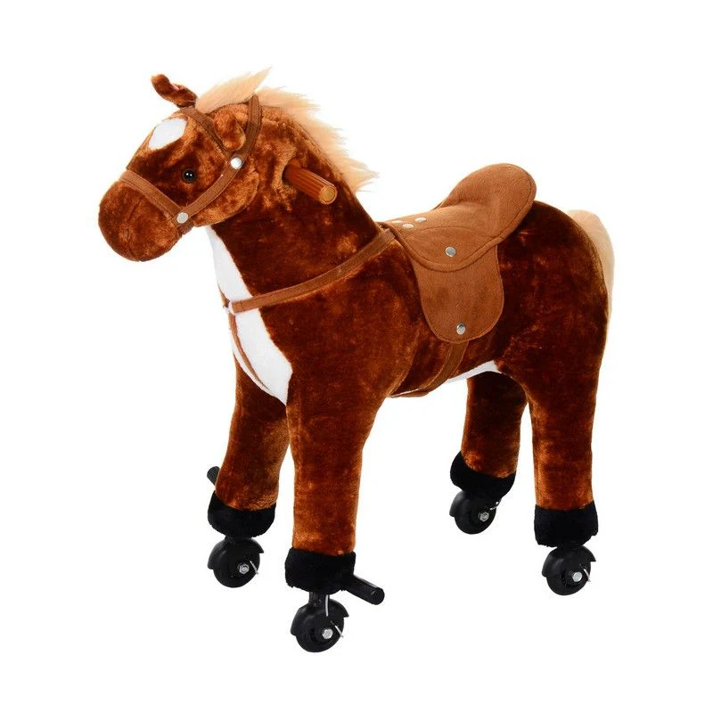 Homcom Kids Plush Ride On Walking Horse Withsound-Brown - Image 2