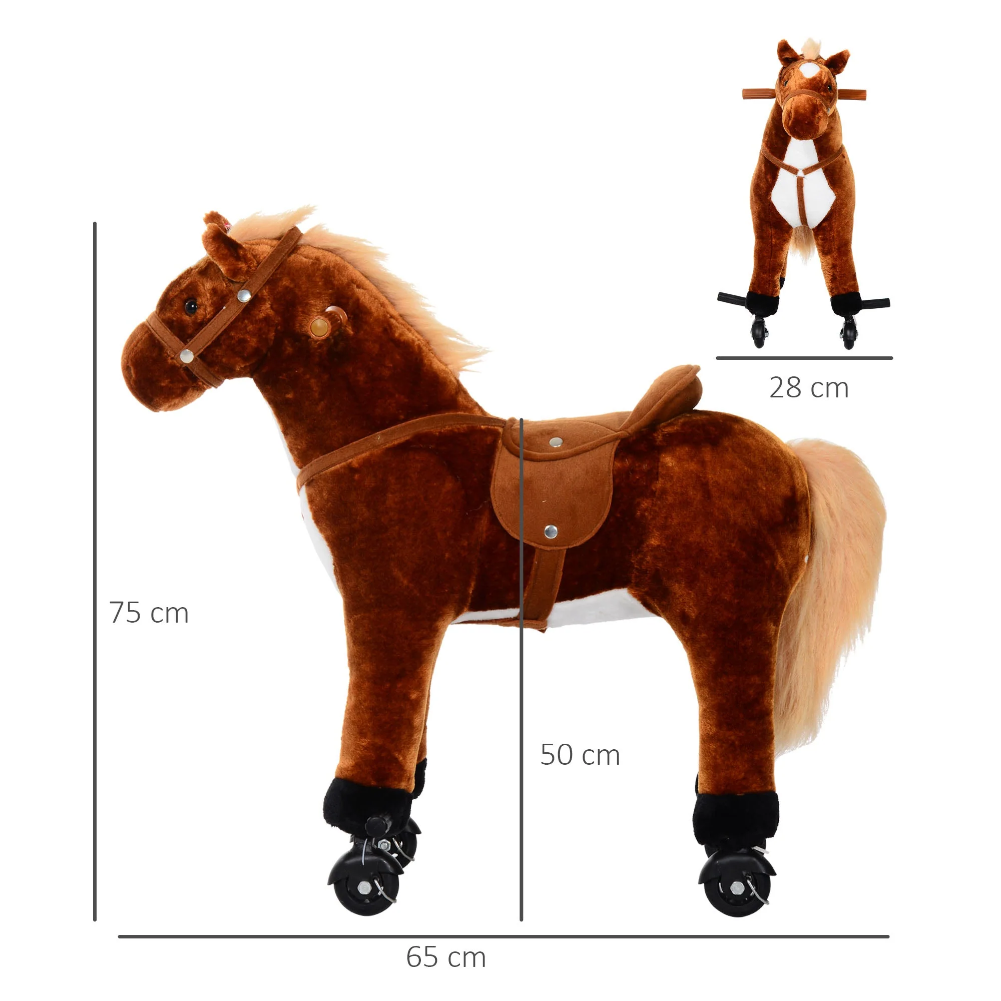 Homcom Kids Plush Ride On Walking Horse Withsound-Brown - Image 3