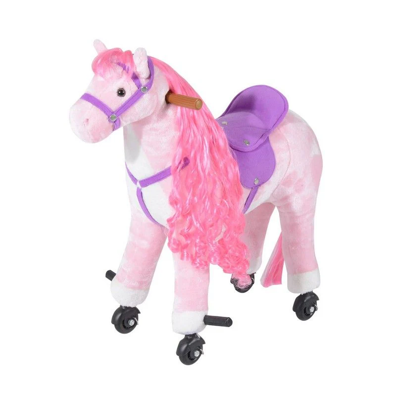 Homcom Kids Plush Ride On Walking Horse Withsound-Pink - Image 2