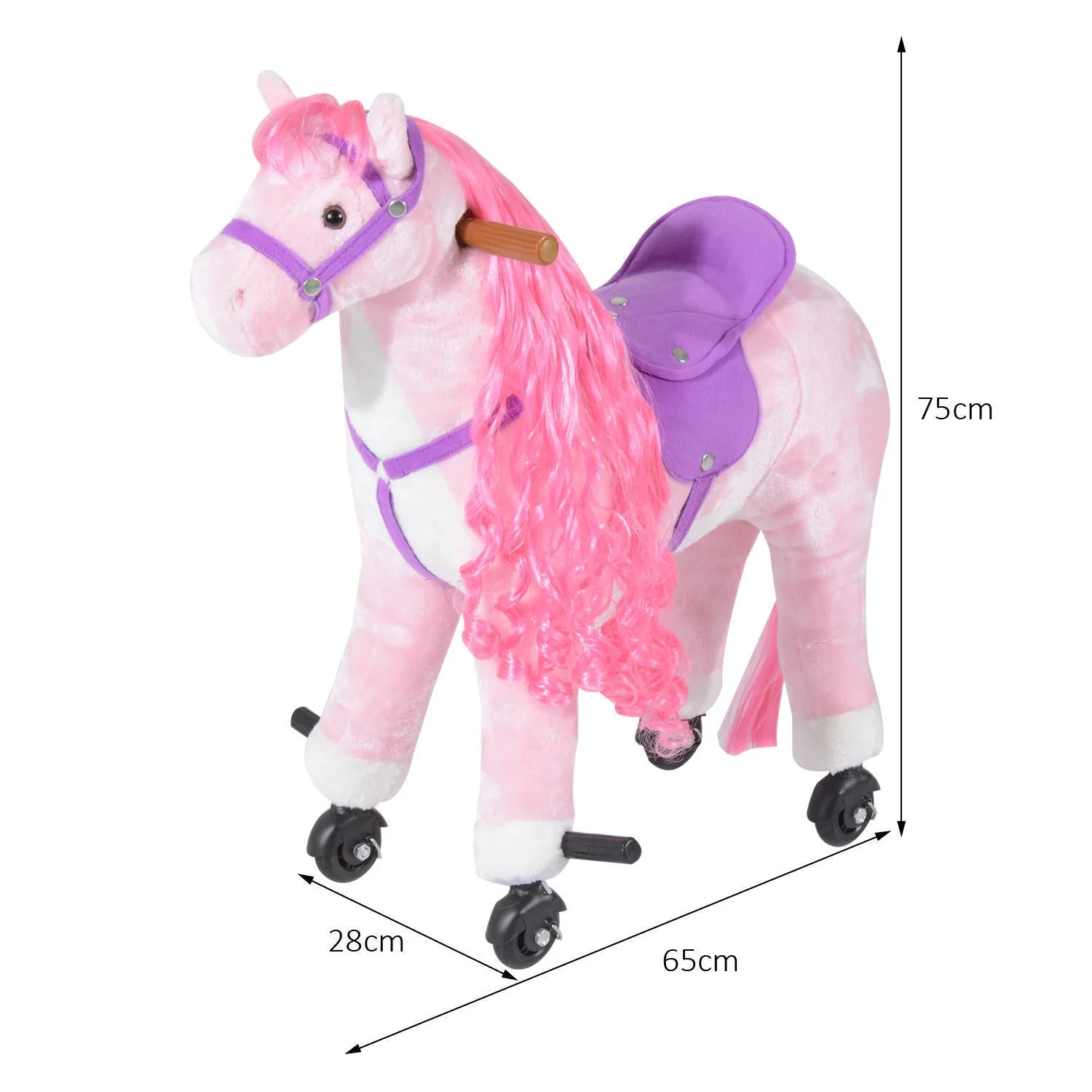 Homcom Kids Plush Ride On Walking Horse Withsound-Pink - Image 3