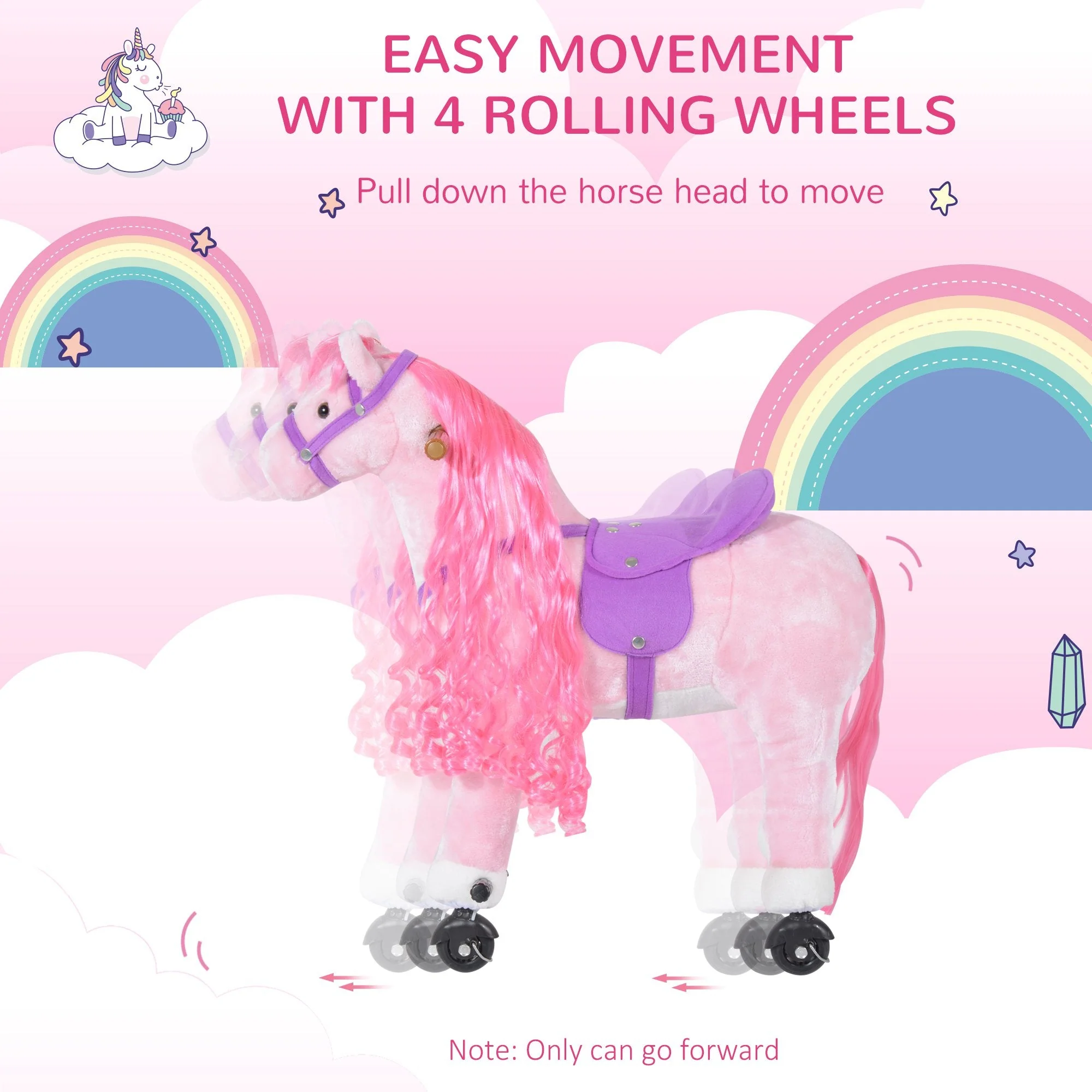Homcom Kids Plush Ride On Walking Horse Withsound-Pink - Image 5