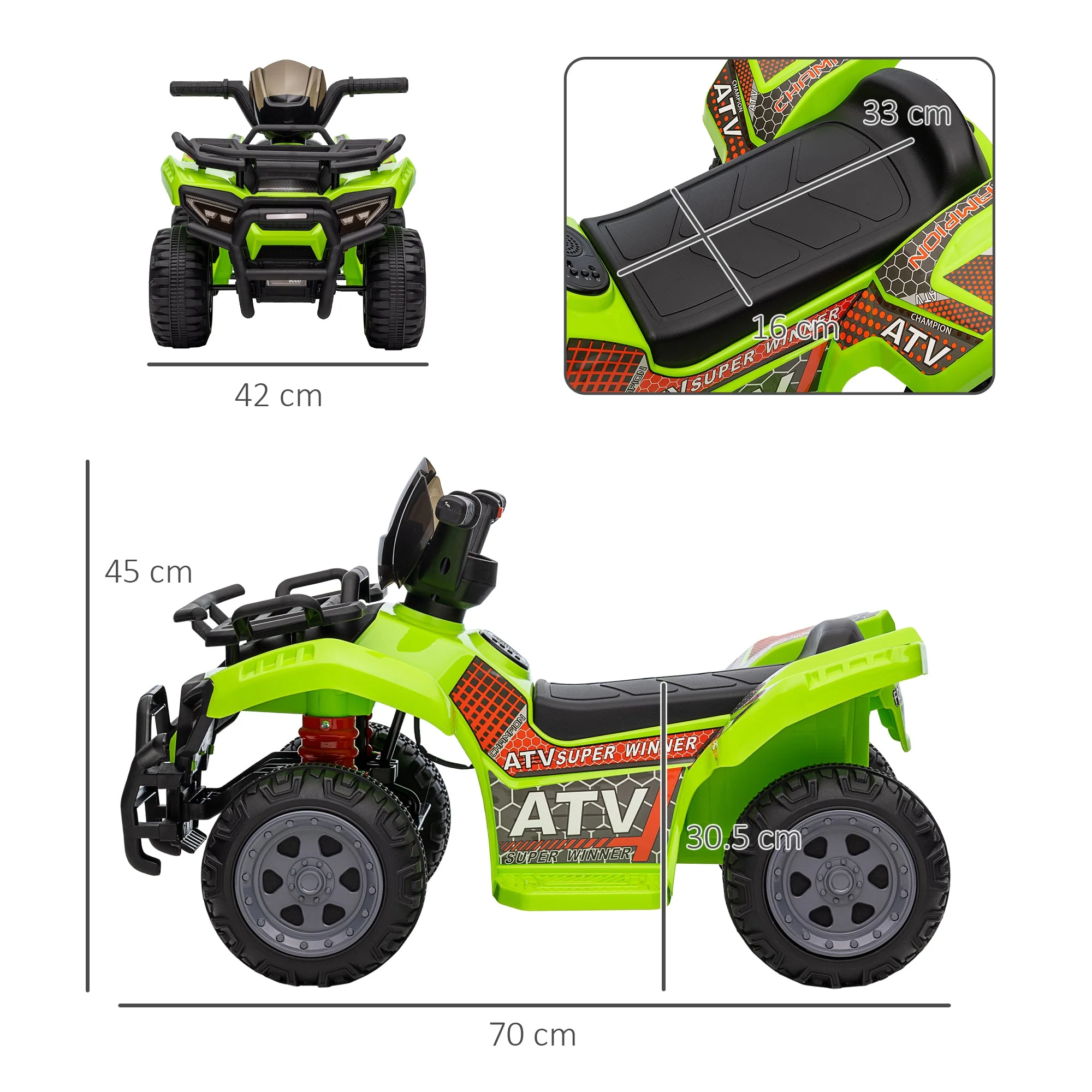 Homcom Kids Ride-on Four Wheeler ATV Car with Real Working Headlights for 18-36M - Image 2