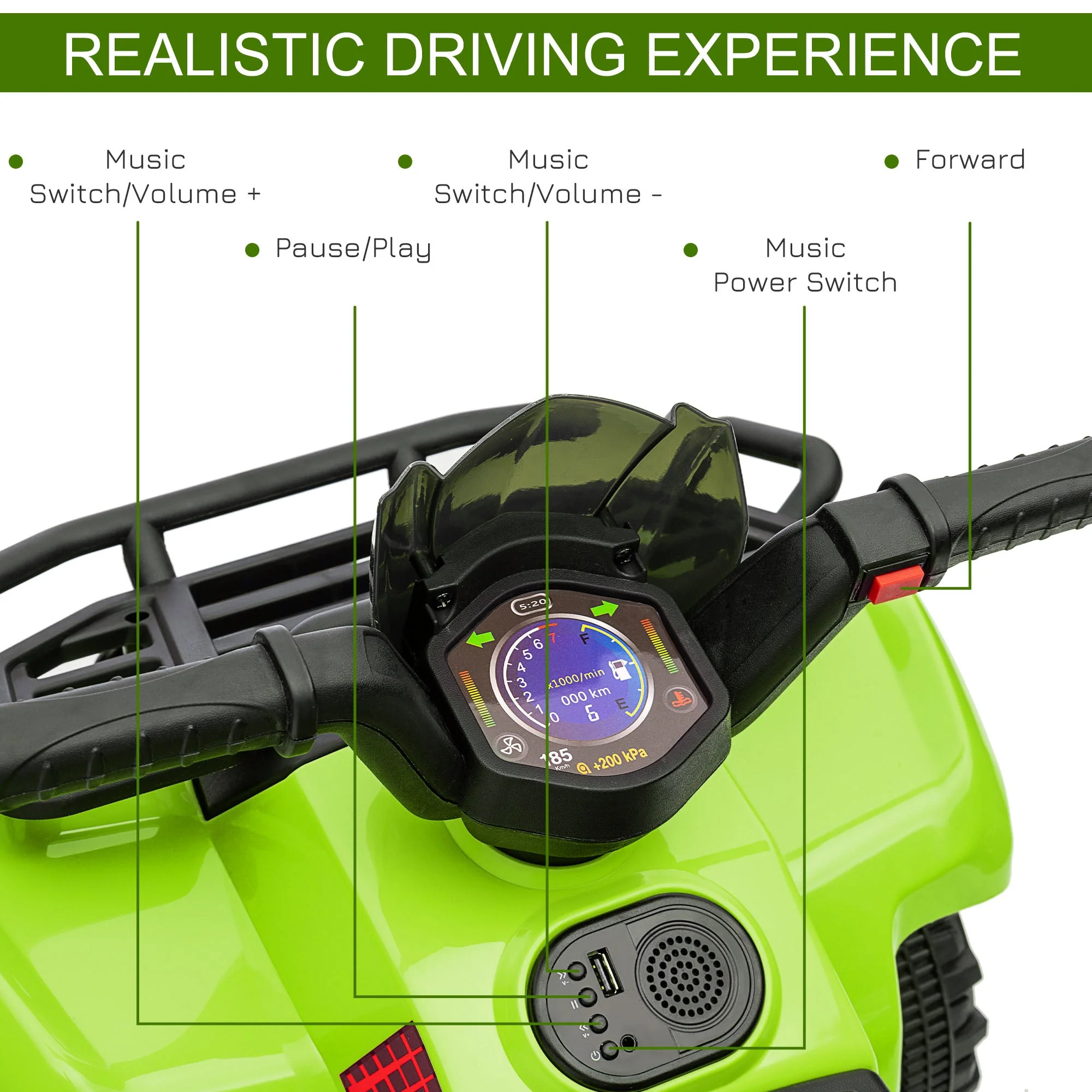 Homcom Kids Ride-on Four Wheeler ATV Car with Real Working Headlights for 18-36M - Image 5