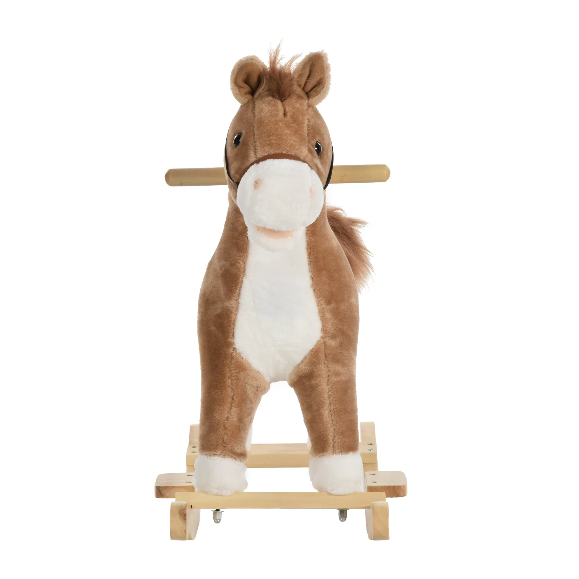 Homcom Kids Ride On Plush Rocking Horse With Sound Brown - Image 9