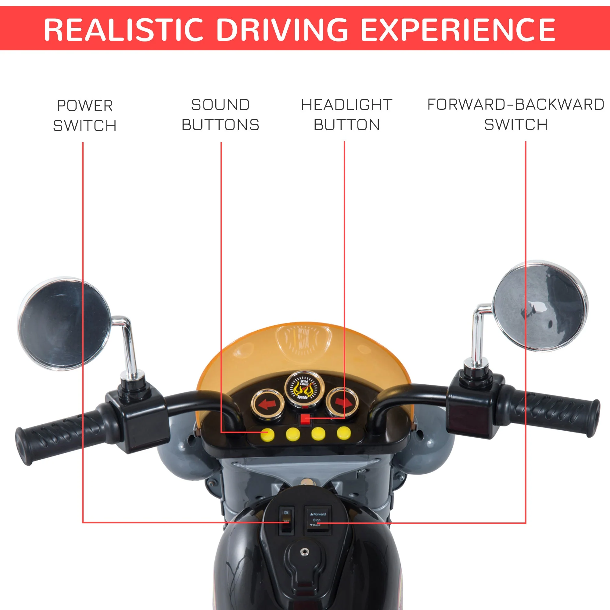 Homcom Kids Ride On Toy Car Motorbike Electric Scooter 6V Battery Operated Toy Trike-Black - Image 4