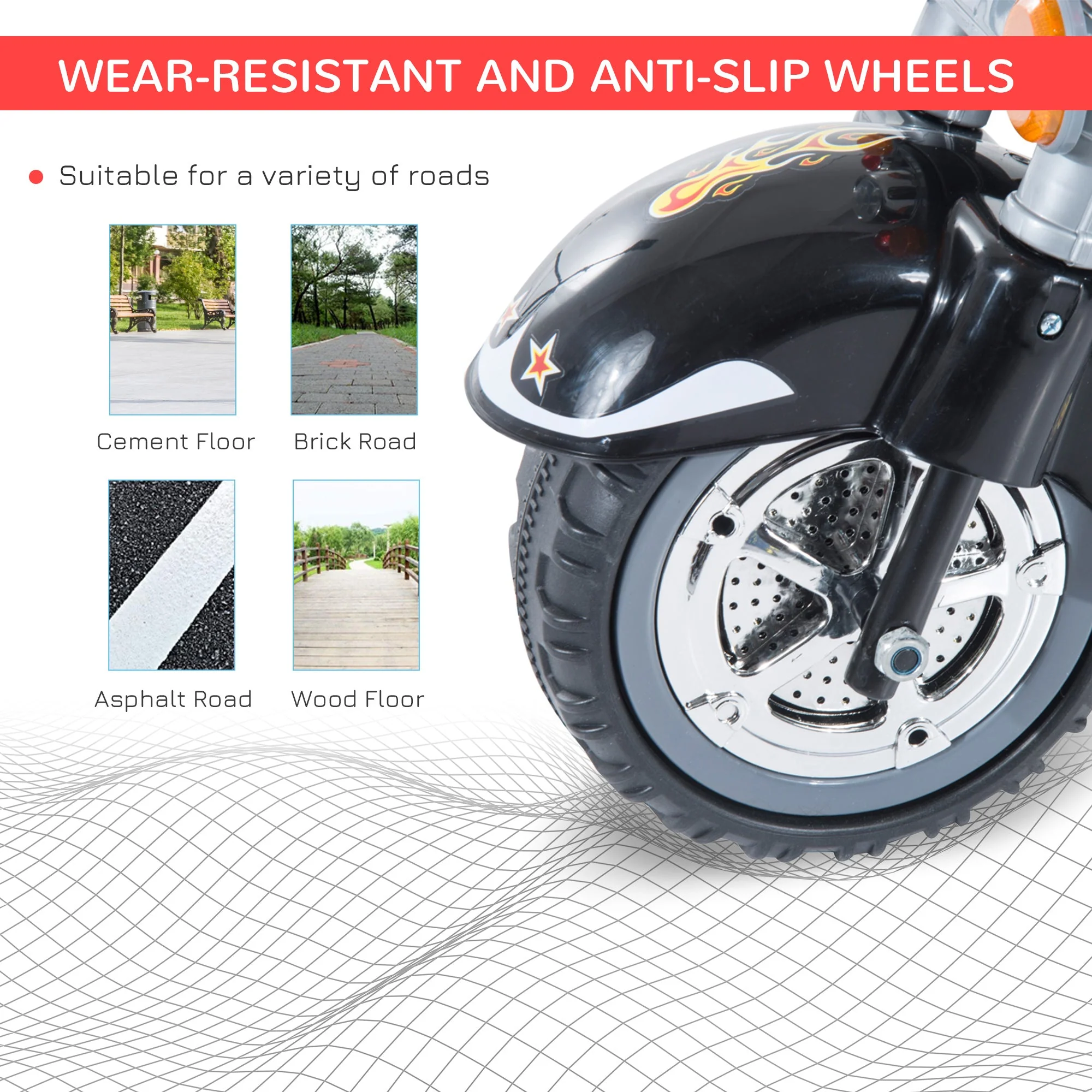Homcom Kids Ride On Toy Car Motorbike Electric Scooter 6V Battery Operated Toy Trike-Black - Image 5