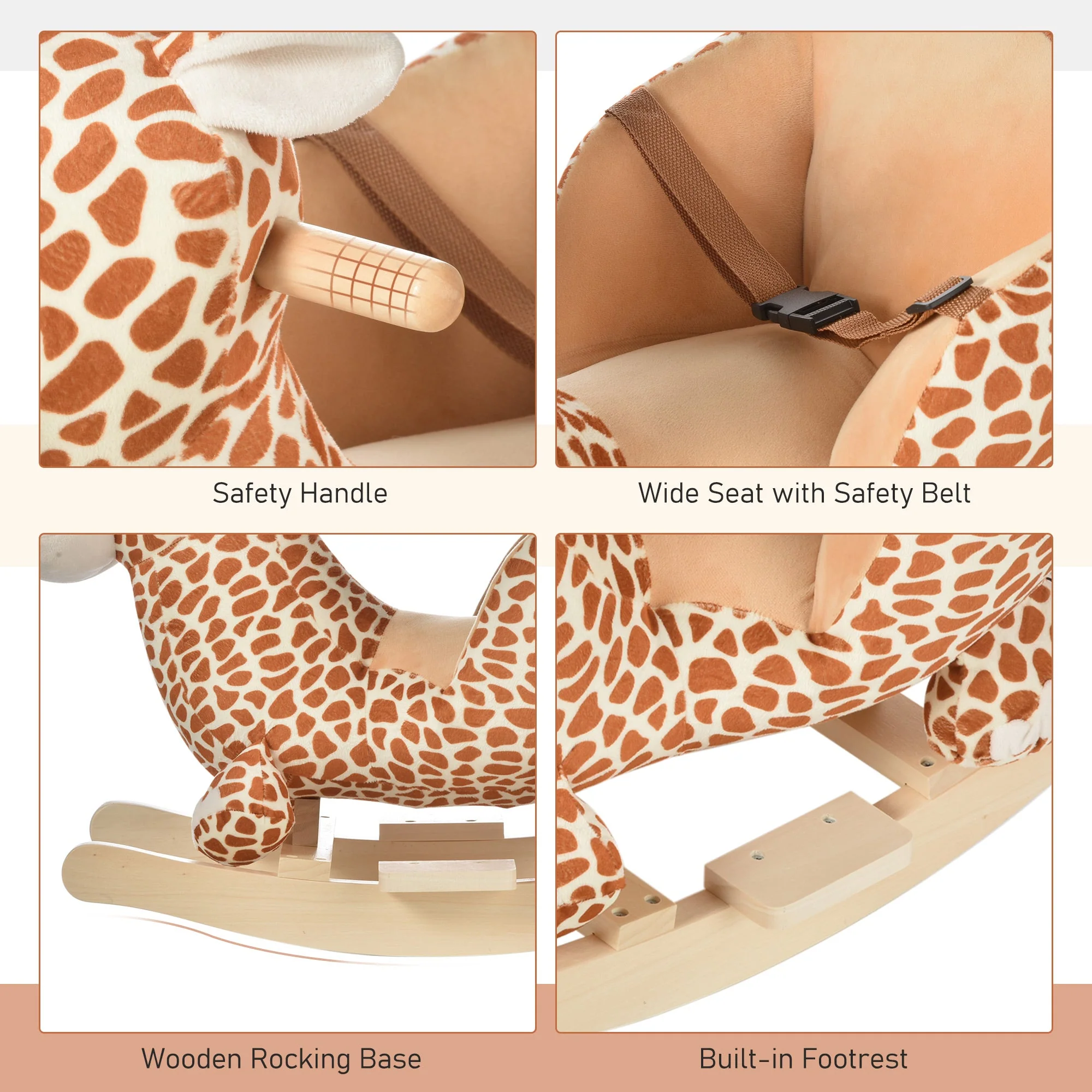 Homcom Kids Rocking Horse Toys Giraffe Seat With Sound Toddlers Baby Toy - Image 6