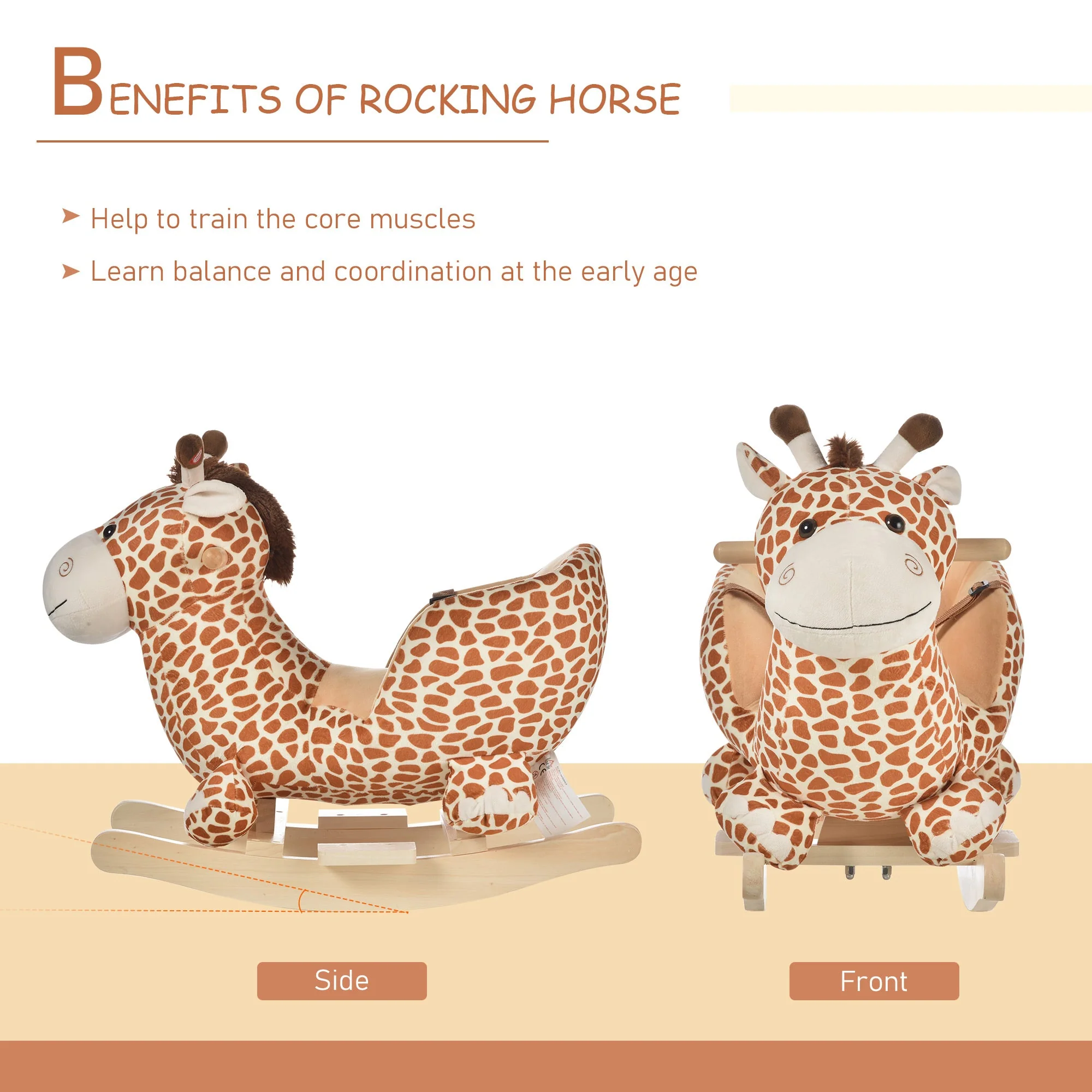 Homcom Kids Rocking Horse Toys Giraffe Seat With Sound Toddlers Baby Toy - Image 7