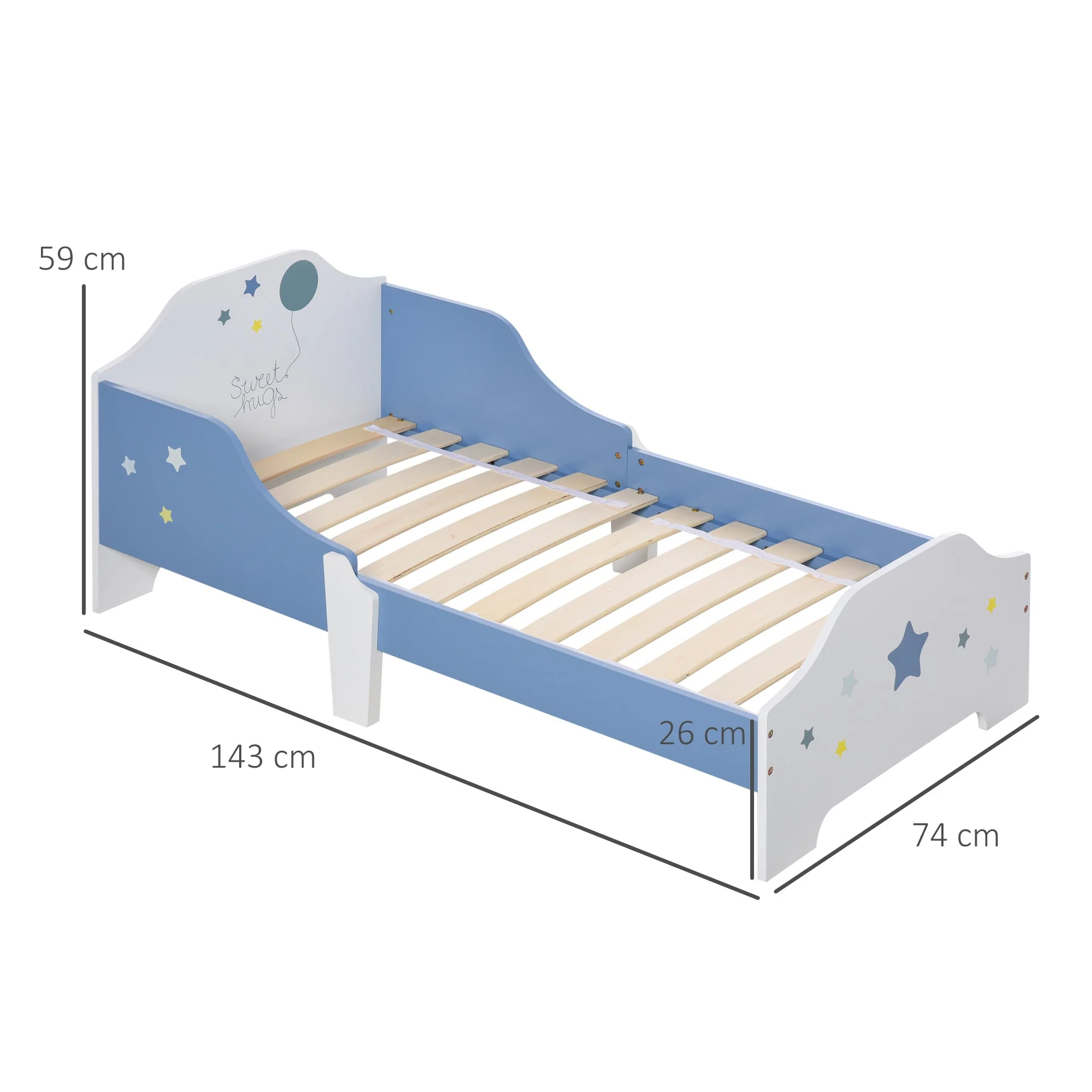 Homcom Kids Star & Balloon Single Bed Frame w/ Safe Guardrails Slats Bedroom Furniture Dreams - Image 2