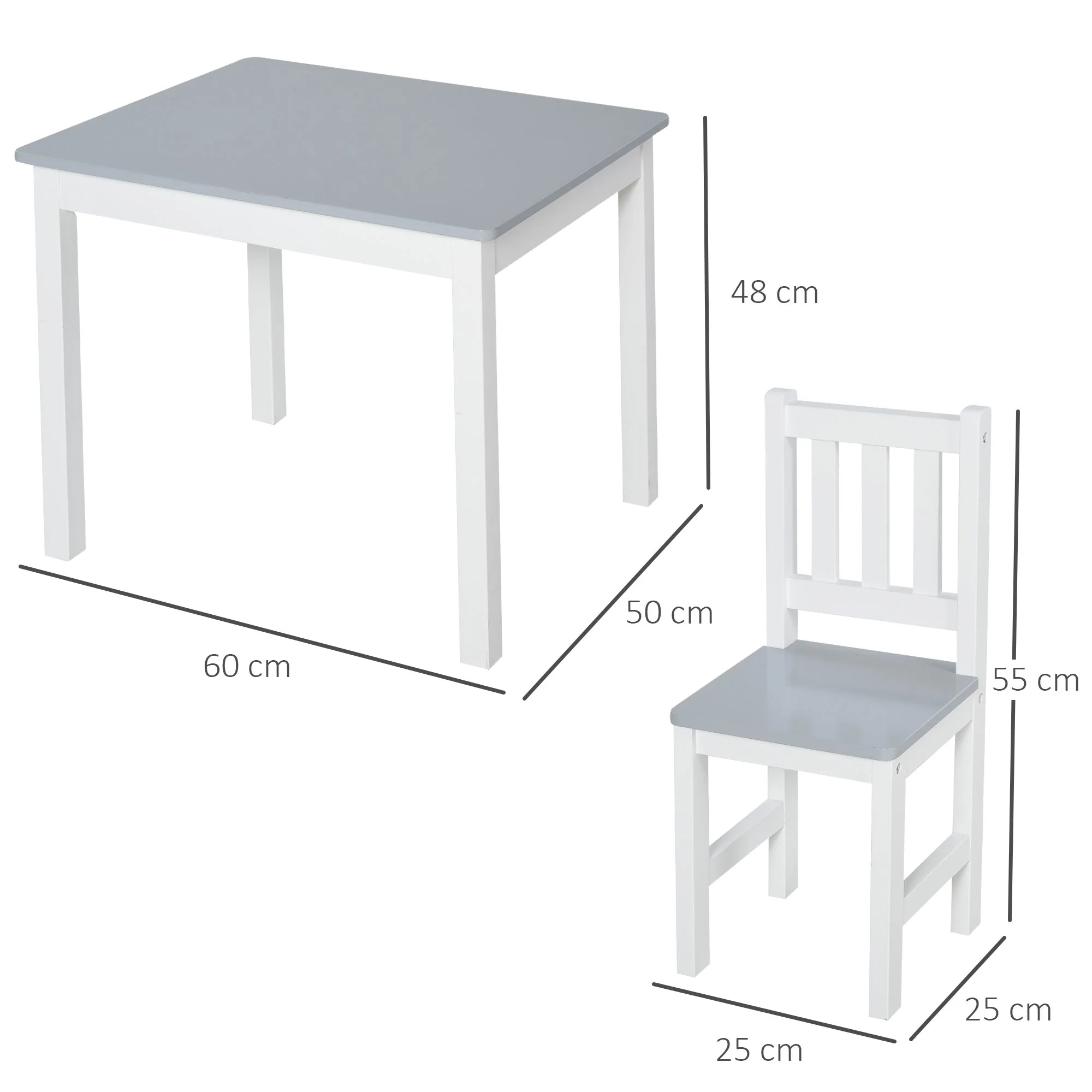 Homcom Kids Three-Piece Table and Chairs Set  Grey & White - Image 2