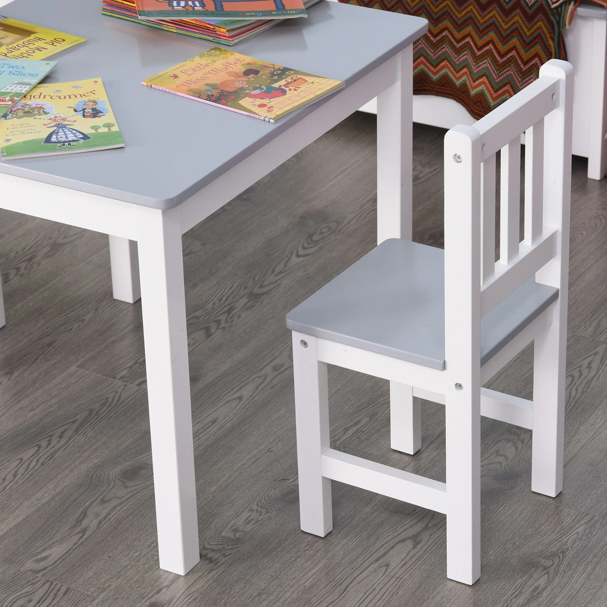 Homcom Kids Three-Piece Table and Chairs Set  Grey & White - Image 7