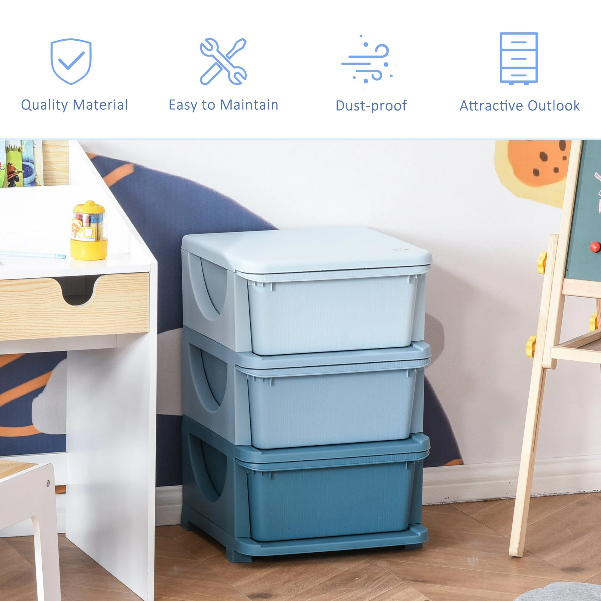 Homcom Kids Three-Tier Storage Unit ? Blue - Image 4