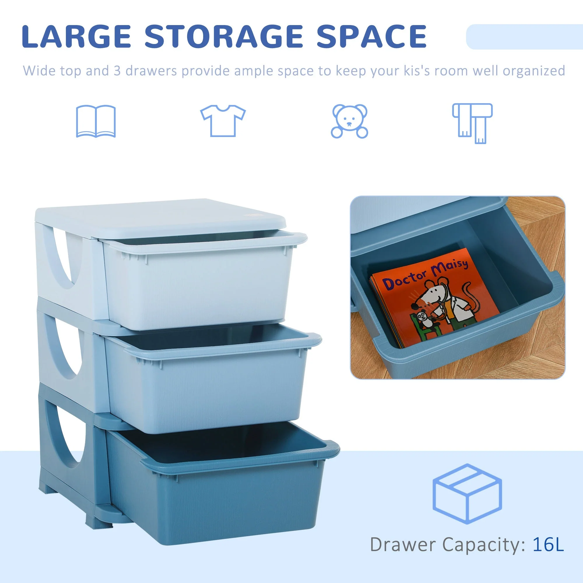 Homcom Kids Three-Tier Storage Unit ? Blue - Image 5