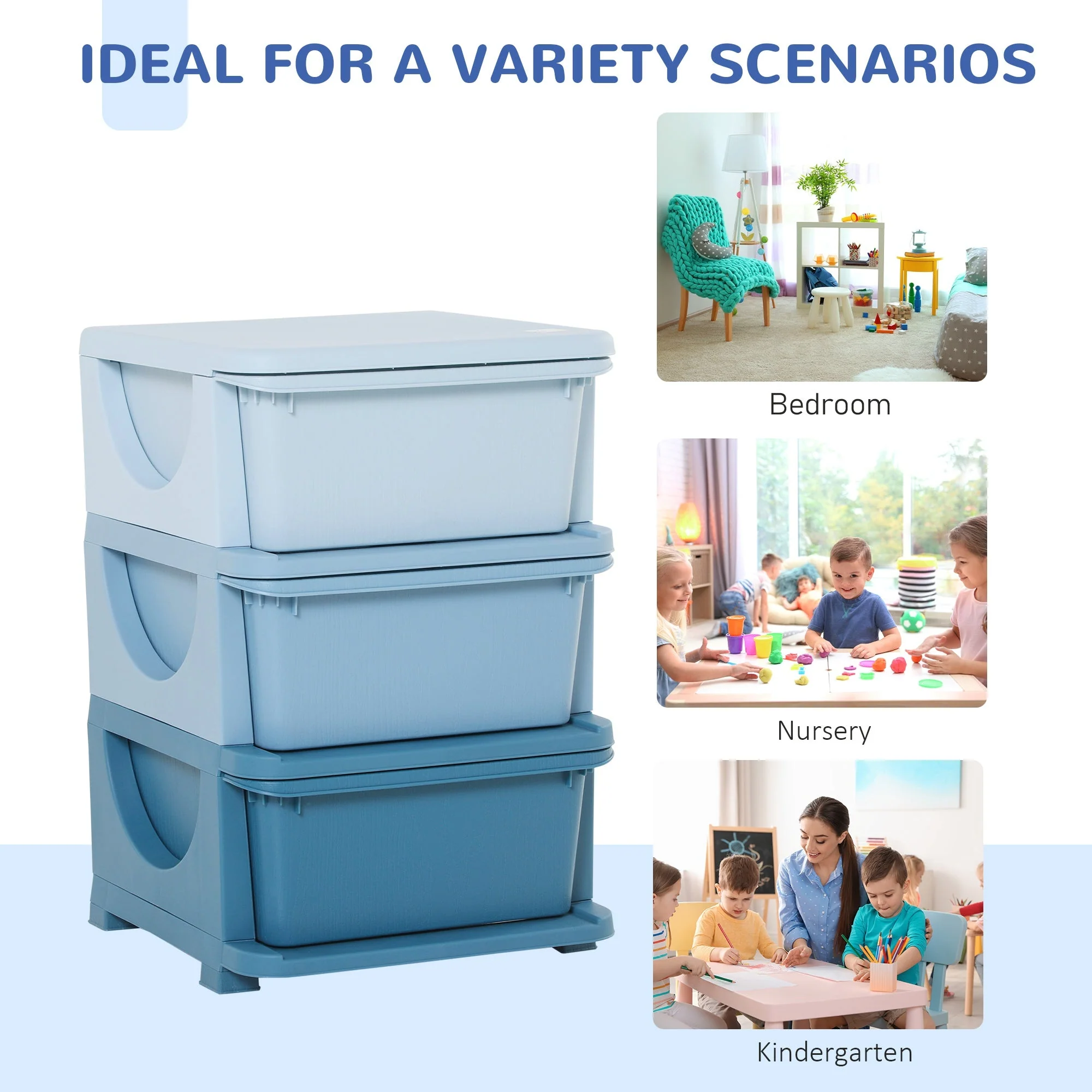 Homcom Kids Three-Tier Storage Unit ? Blue - Image 6