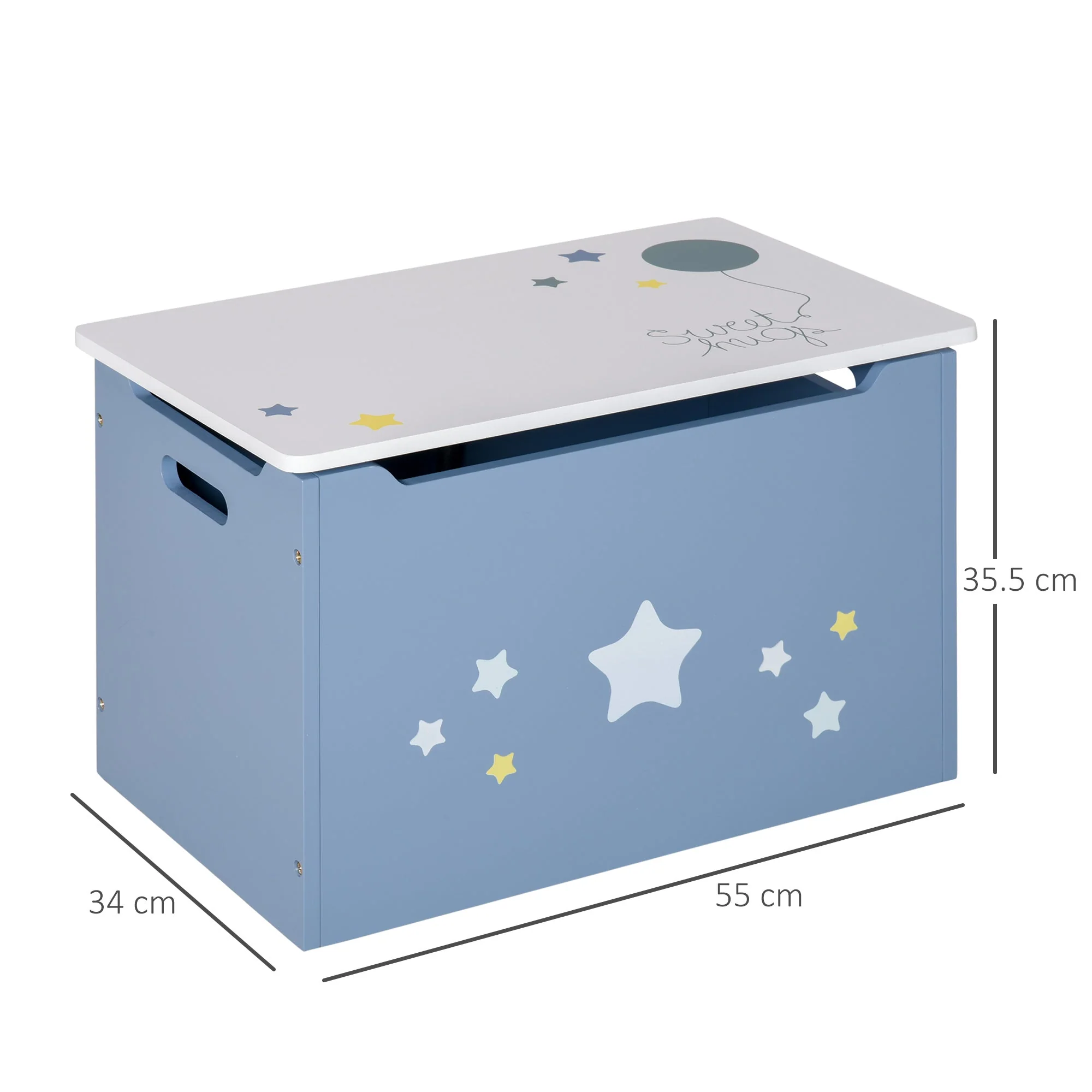 Homcom Kids Wooden Toy Box Children Storage Chest Organiser Side Handle Safety Hinge Play Room Furniture Blue - Image 3