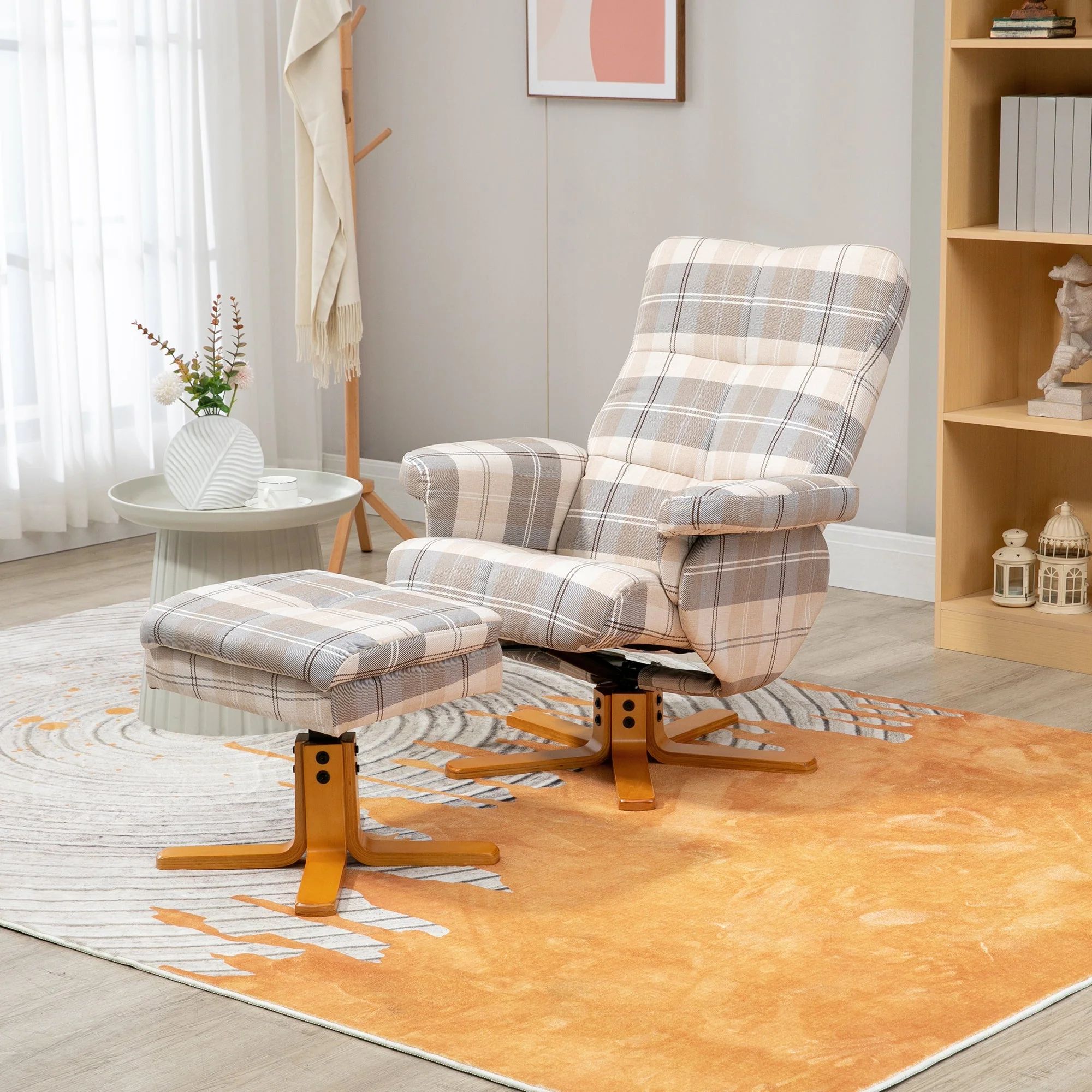 Homcom Linen Swivel Recliner Chair with Footstool - Image 2