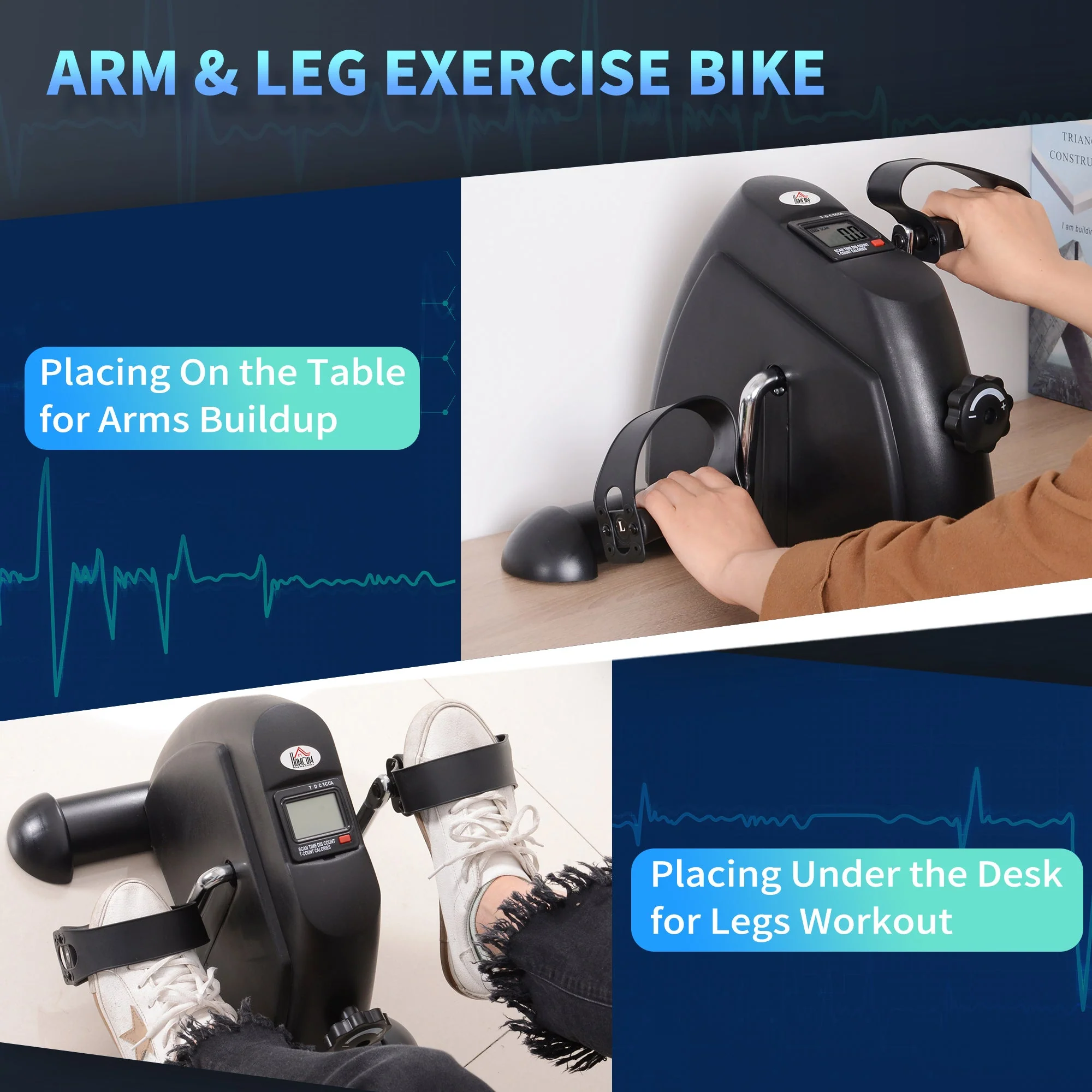 Homcom Mini Exercise Bike Under Desk Bike Fitness W/LCD Display - Image 4