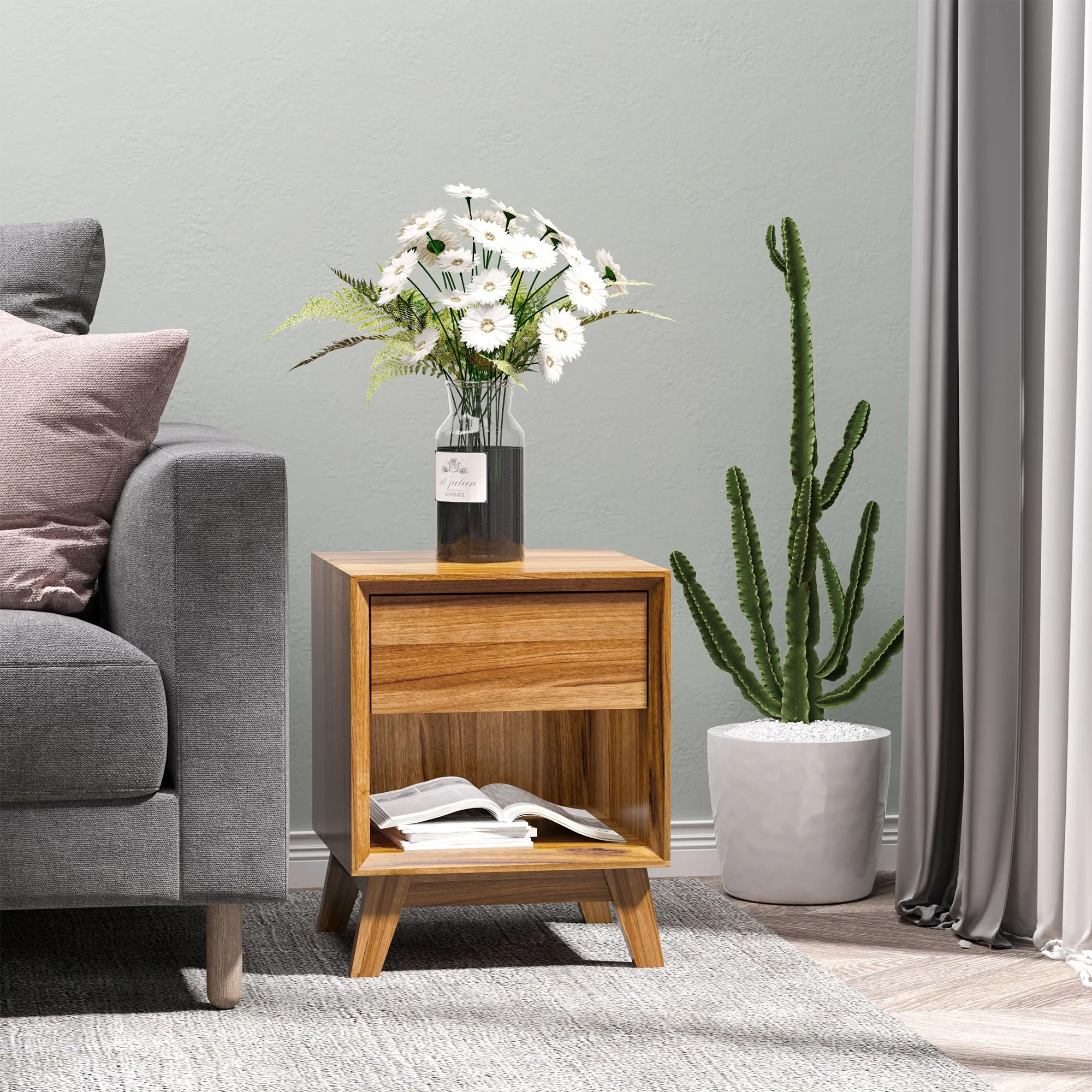 Homcom Modern Bedside Table Nightstand - Image 2