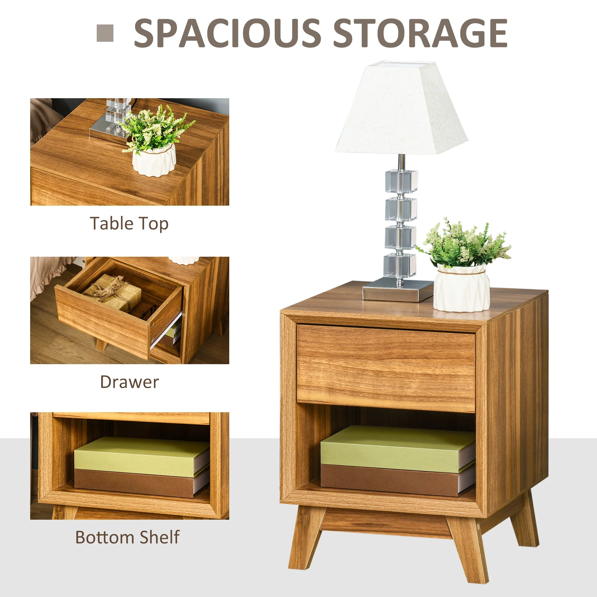 Homcom Modern Bedside Table Nightstand - Image 5