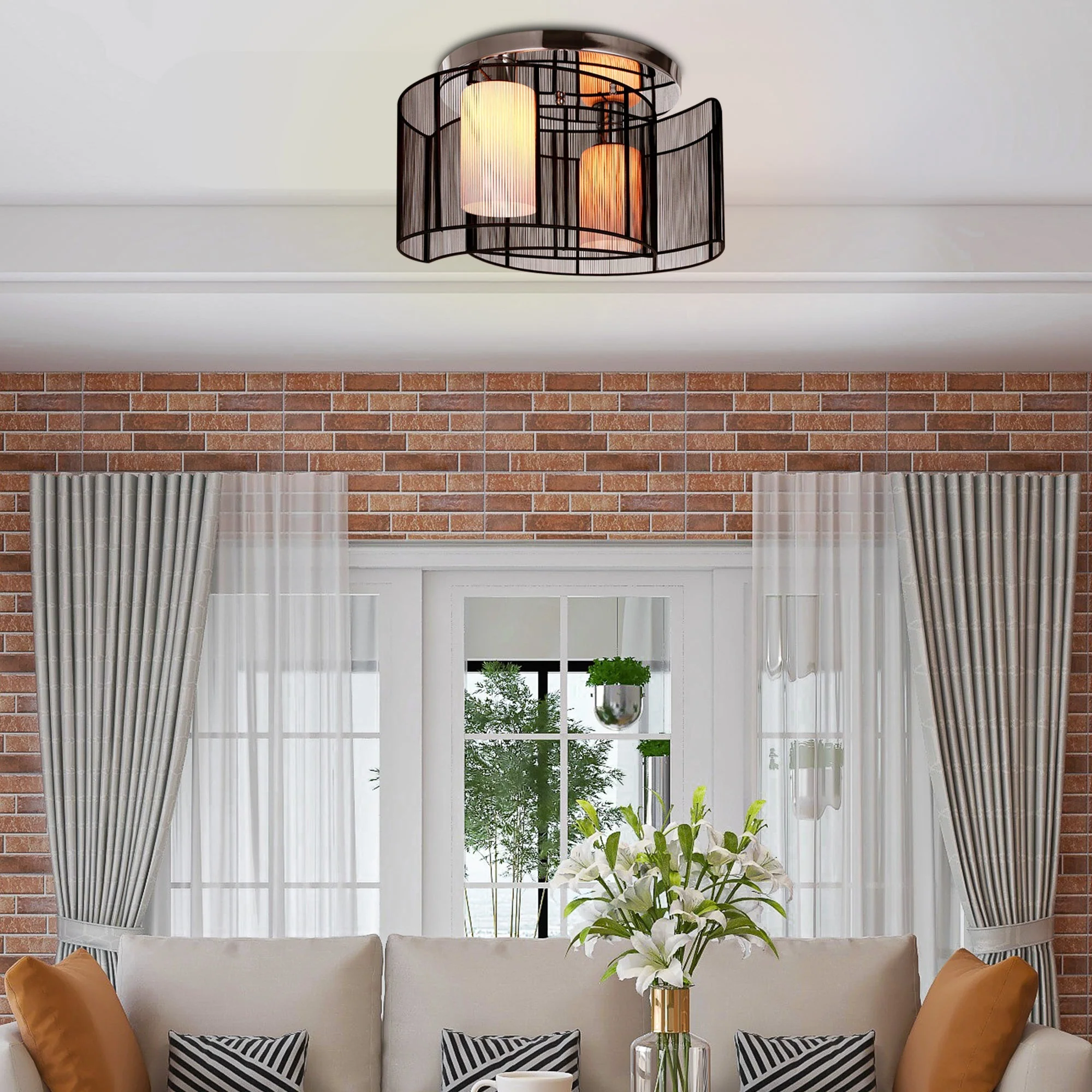 Homcom Modern Design Mini Style Flush Mount Ceiling Light Mount With Flush Metal Finish Chandelier For Hallway - Image 2