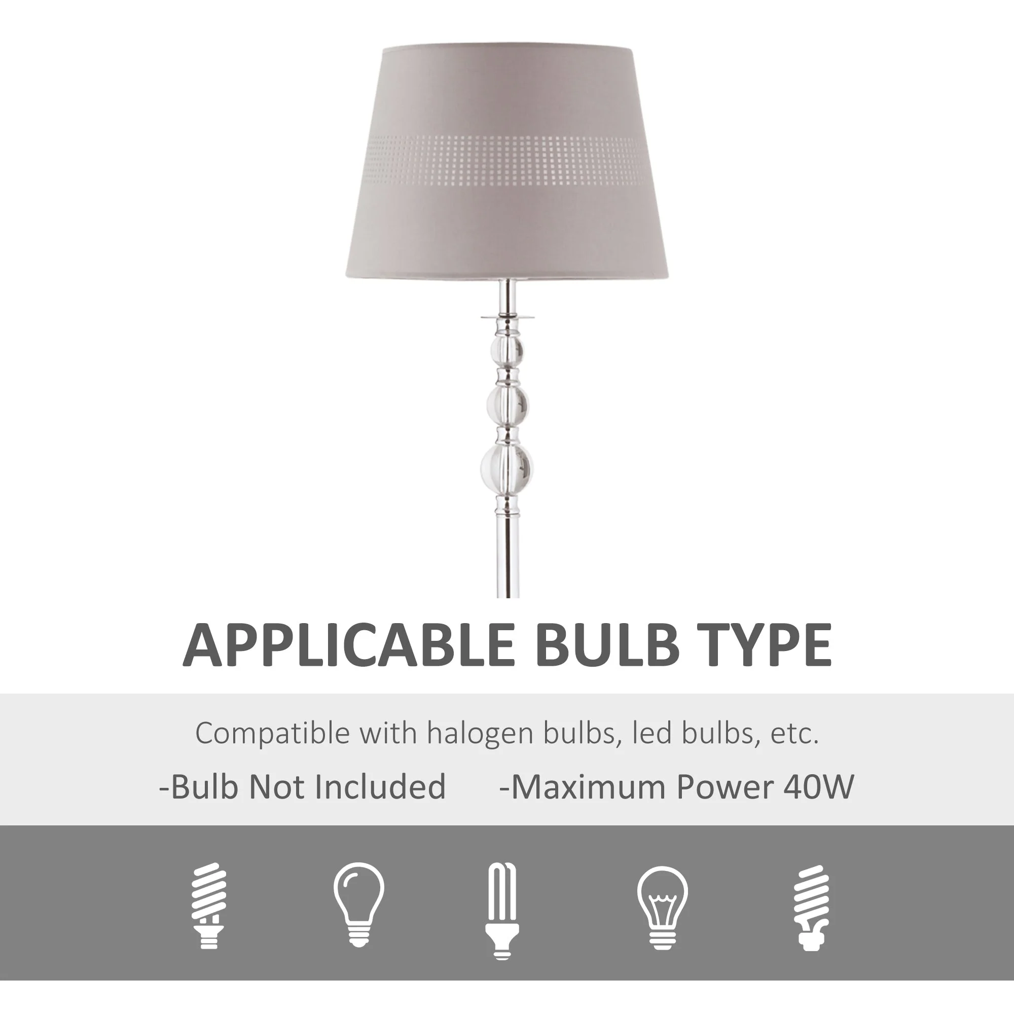 Homcom Modern Floor Lamp With Fabric Shade And Chrome Base Elegant Decoration For Study - Image 6